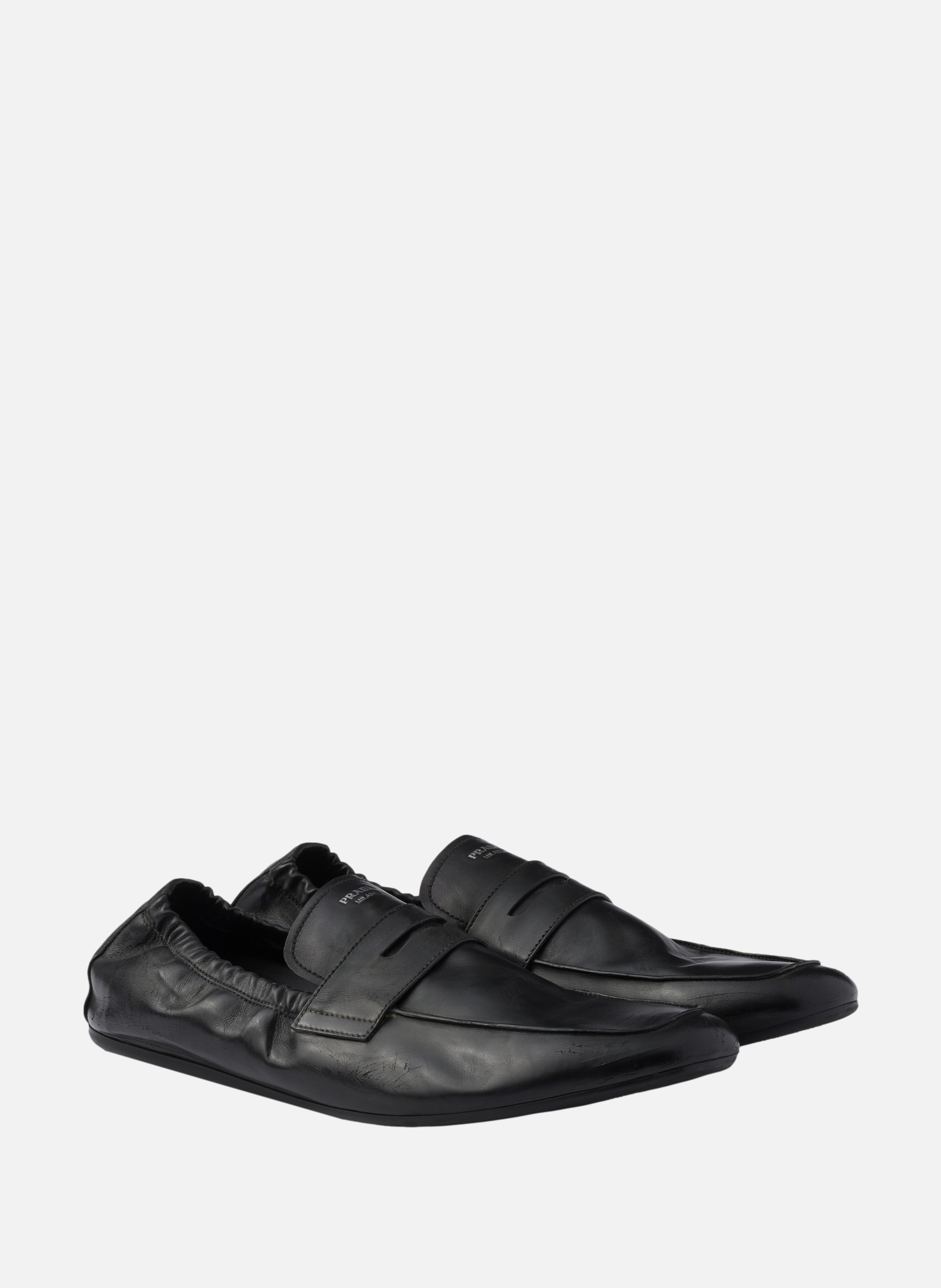 Mocassins en cuir effet vieilli shuffle PRADA Noir