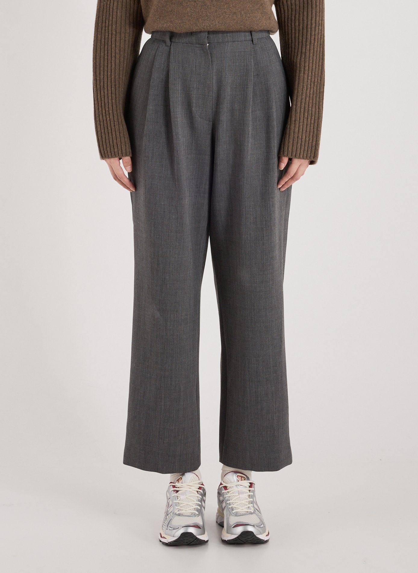 SANDBEIGE Straight wool-blend trousers  Grey