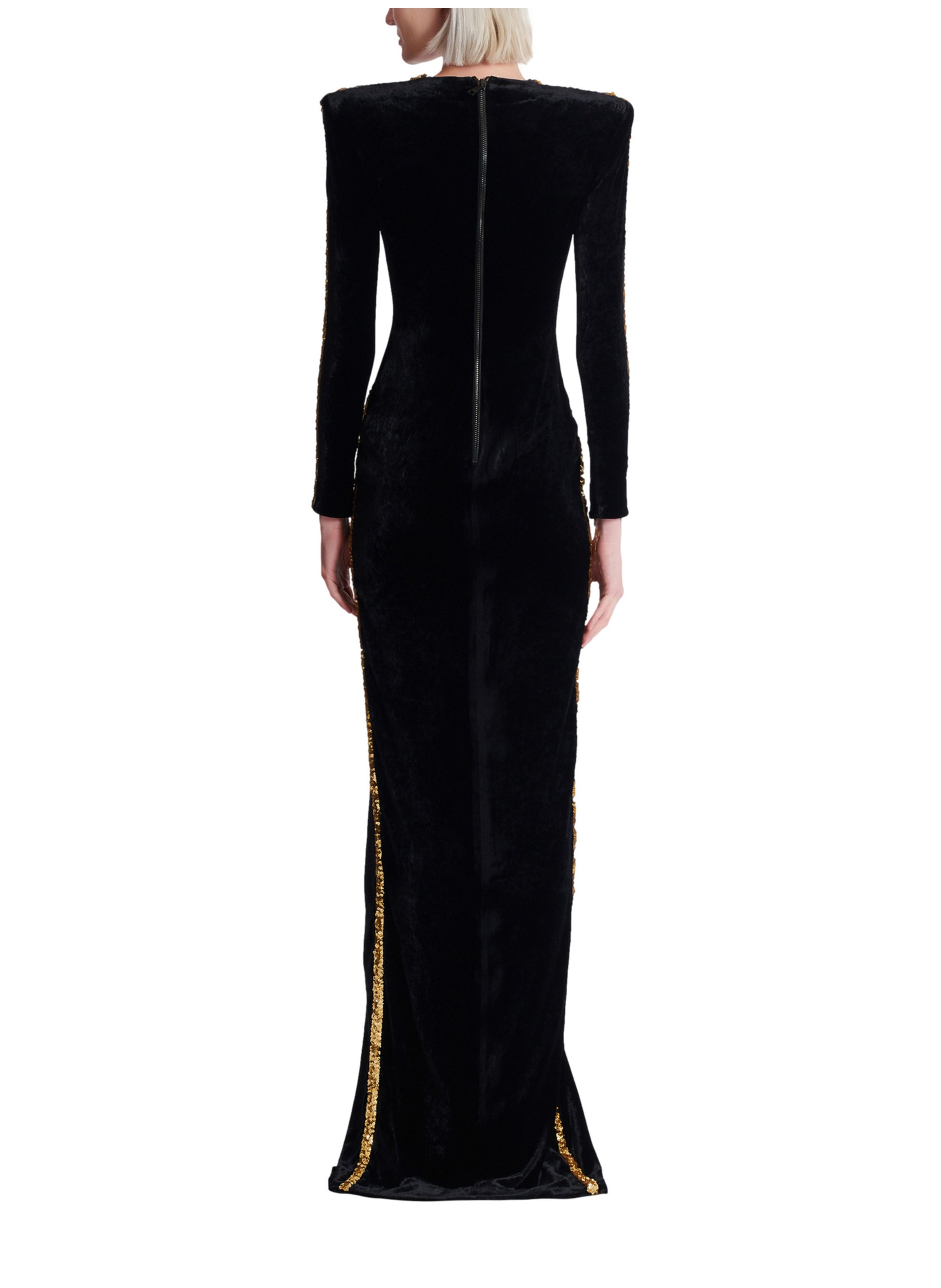 Robe longue en velours avec broderies BALMAIN Noir