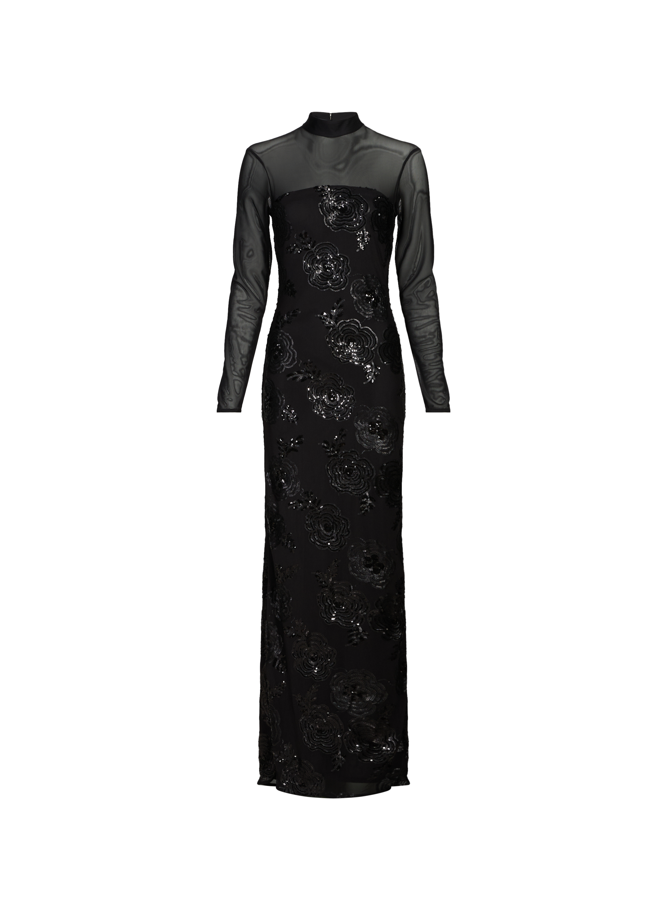 ROTATE Long dress with sequin embroidery Black
