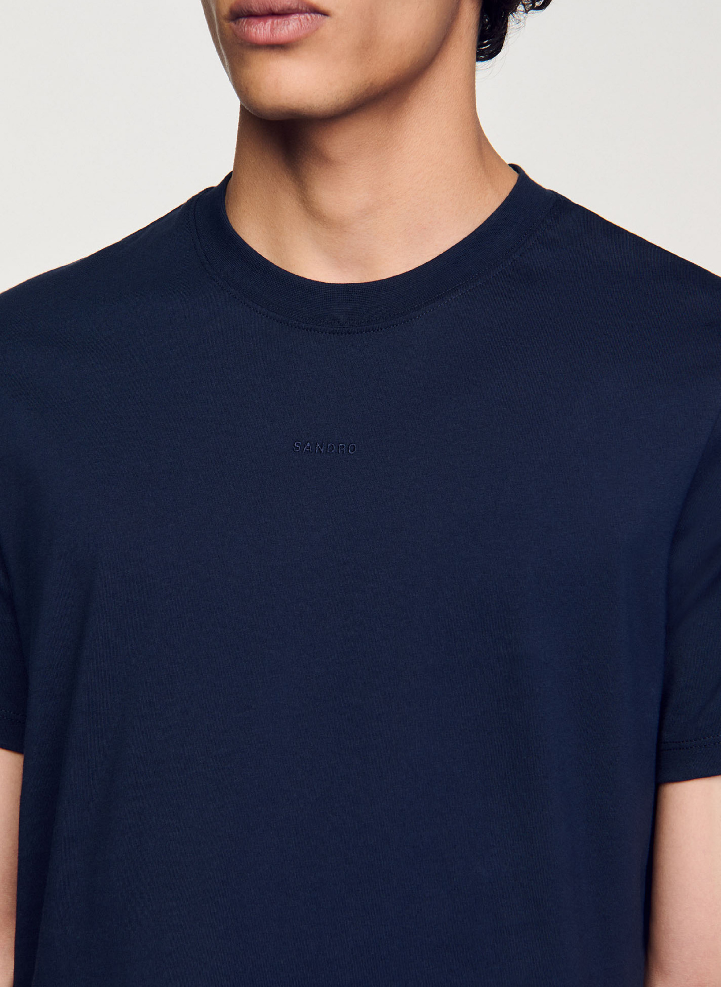Tee-shirt droit col rond en coton SANDRO Bleu