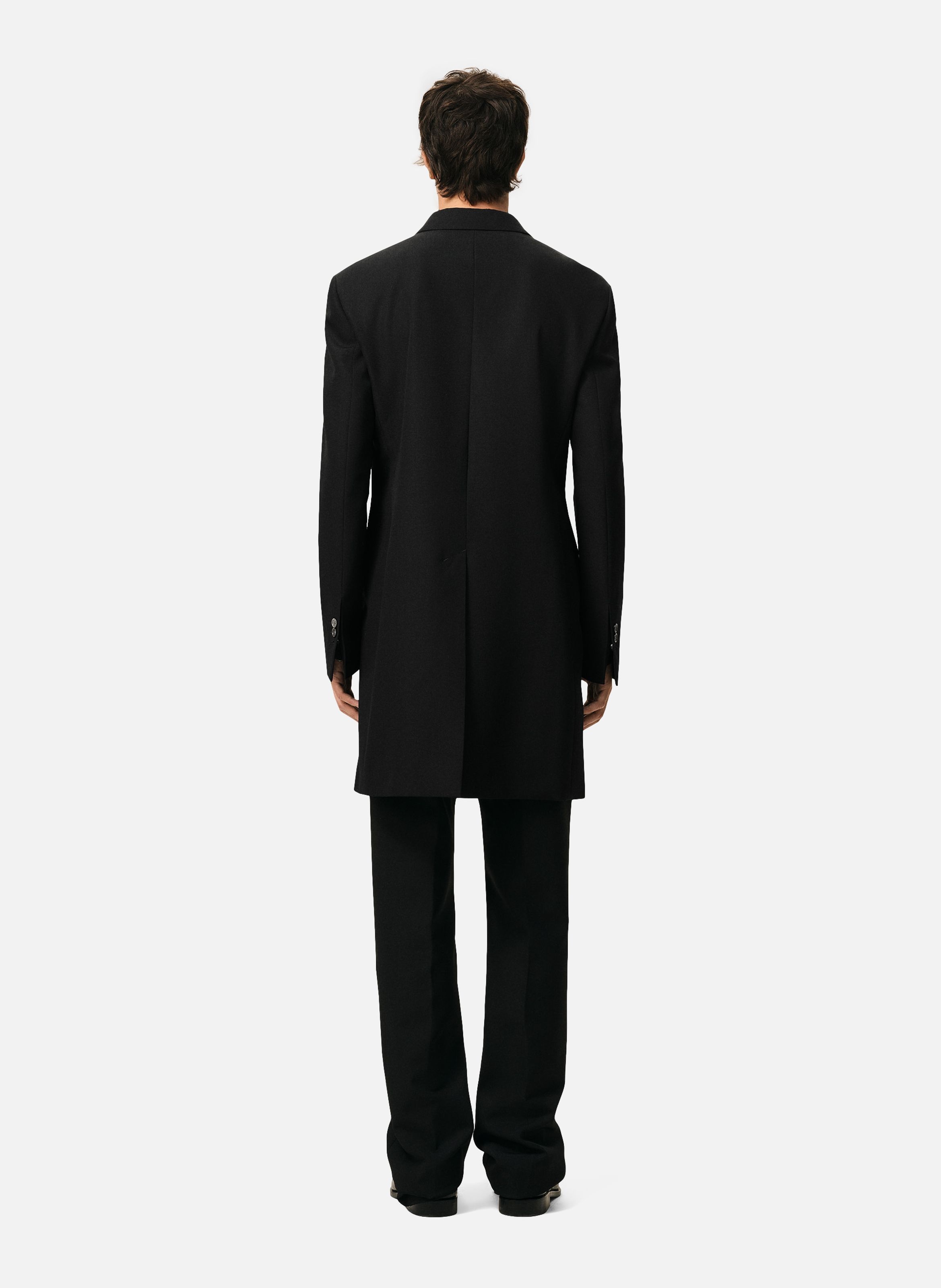 Manteau droit simple boutonnage en laine vierge AMI PARIS Noir