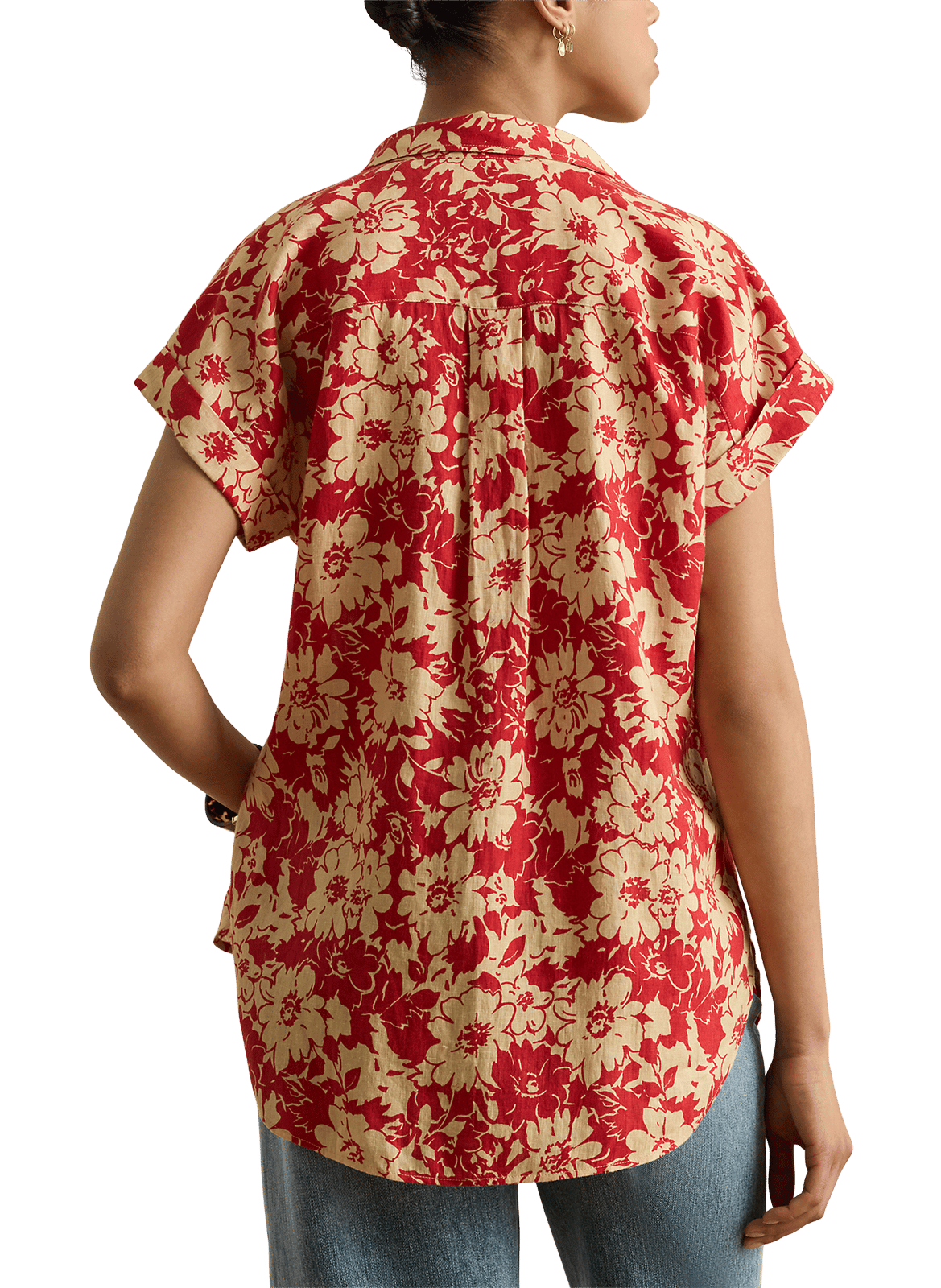 Short-sleeved linen shirt with flowers LAUREN Red
