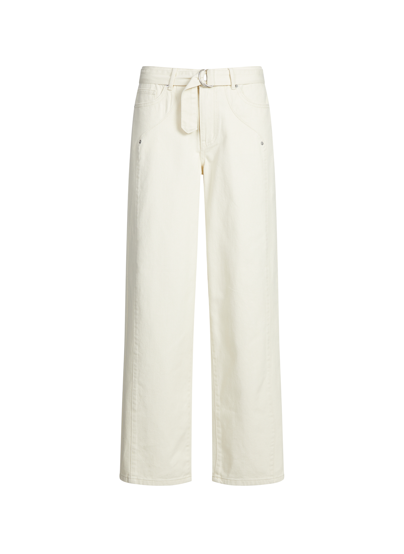 Jean droit avec ceinture en coton VILA Beige