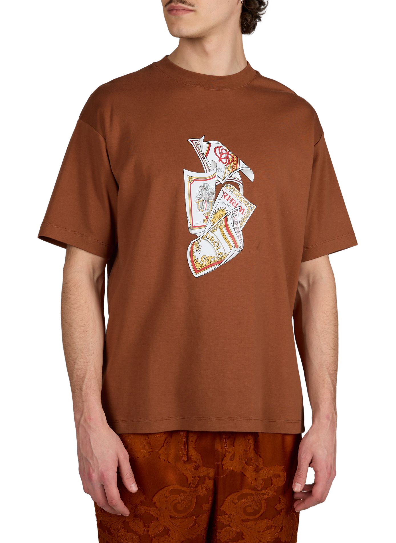 Printed cotton T-shirt DROLE DE MONSIEUR Brown