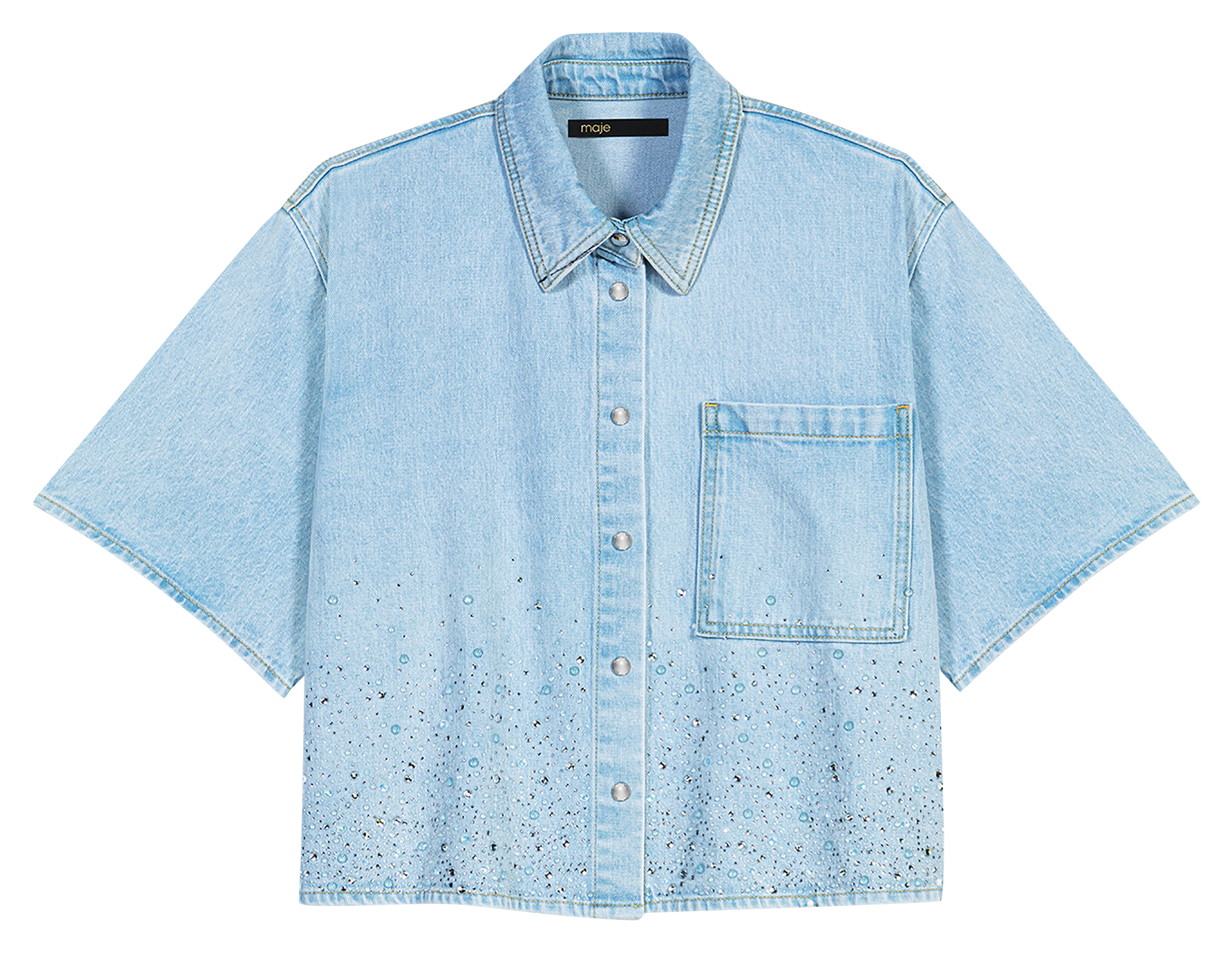 Chemise en denim droite en coton mélangé MAJE Bleu
