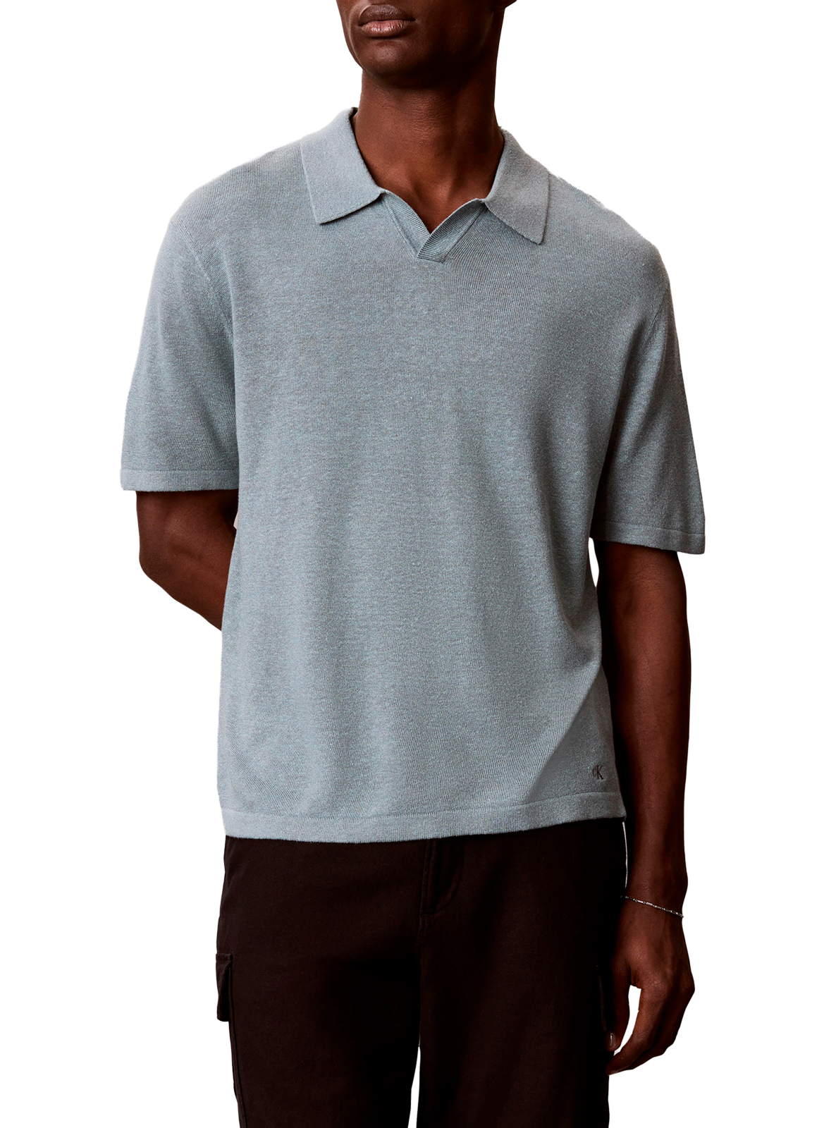 Polo droit manches courtes en lin mélangé CALVIN KLEIN Bleu