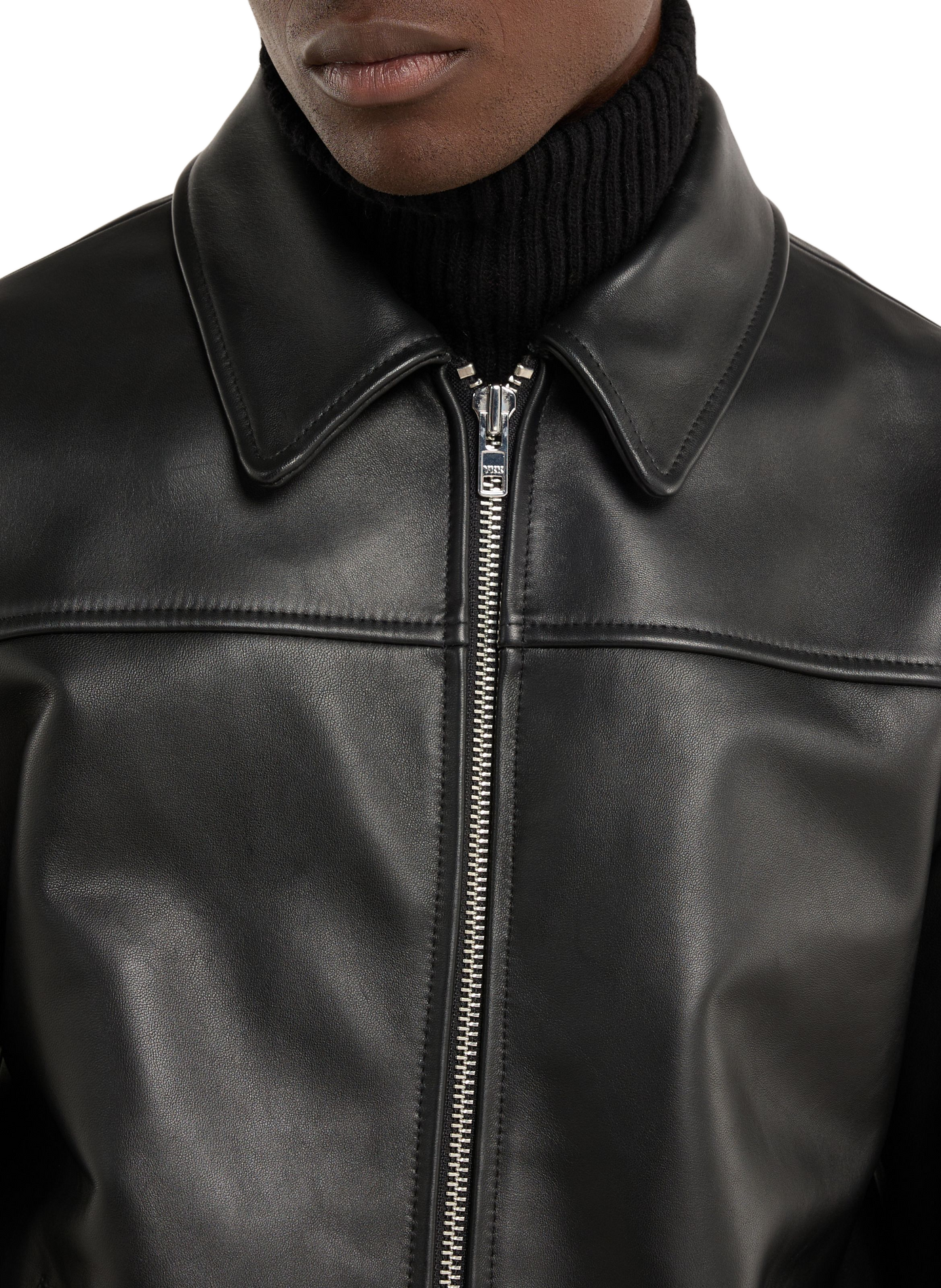 Blouson Fool col classique en cuir SAISON 1865 Noir