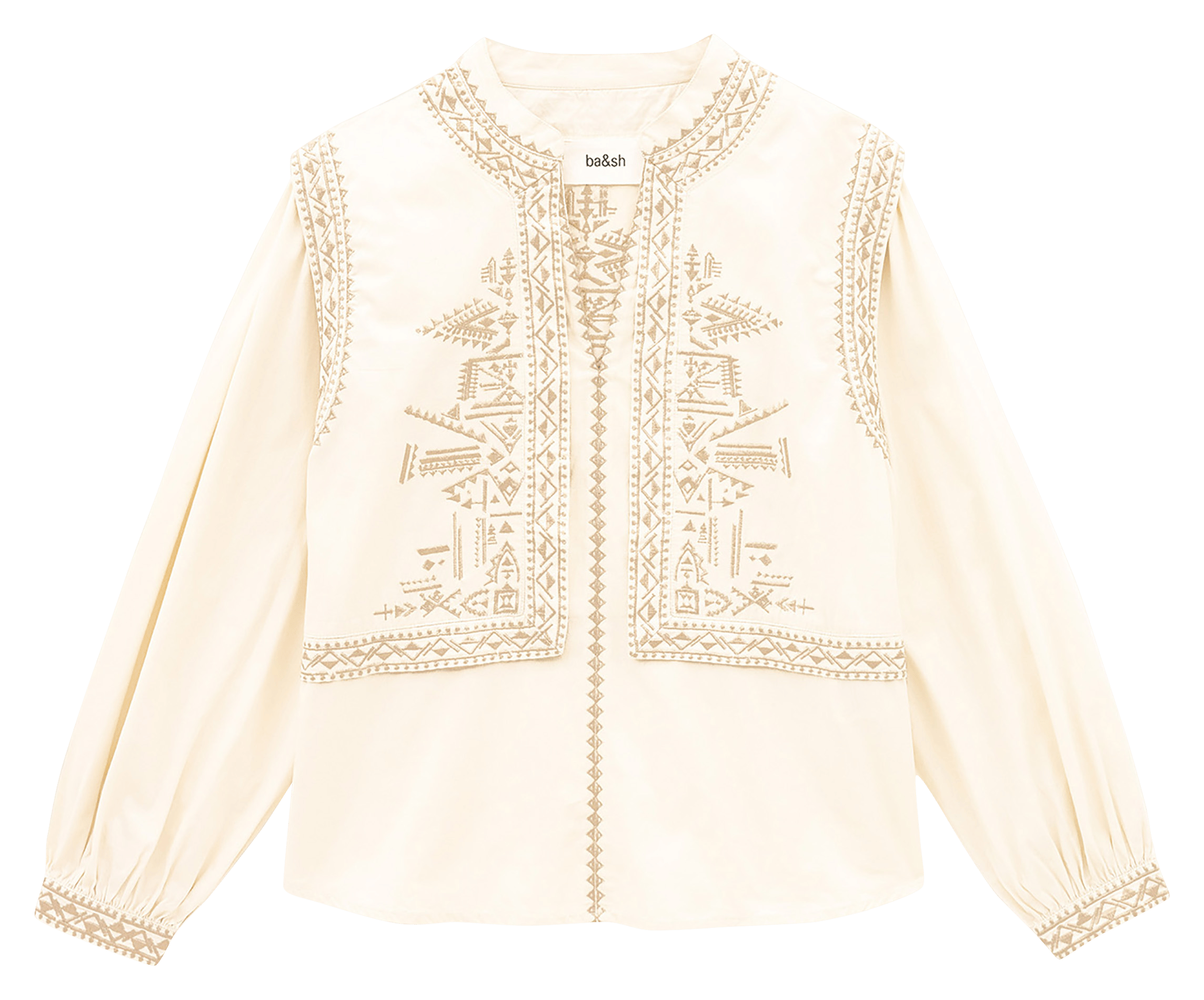 Blouse met Tunesische kraag en geborduurd detail Laura BA&SH Beige