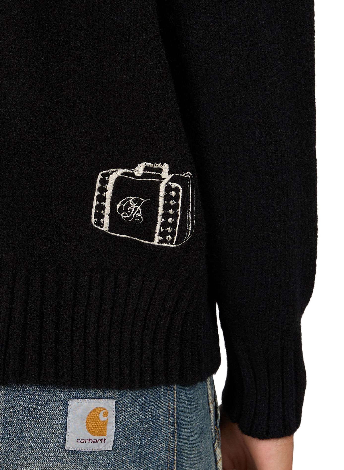 Round neck sweater with embroidery details ONLY THE BLIND Black