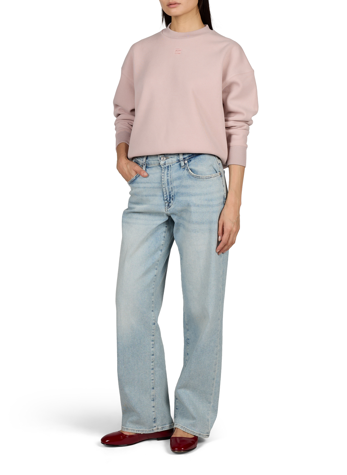 Jean droit cropped Stovepipe en coton mélangé 7 FOR ALL MANKIND Bleu