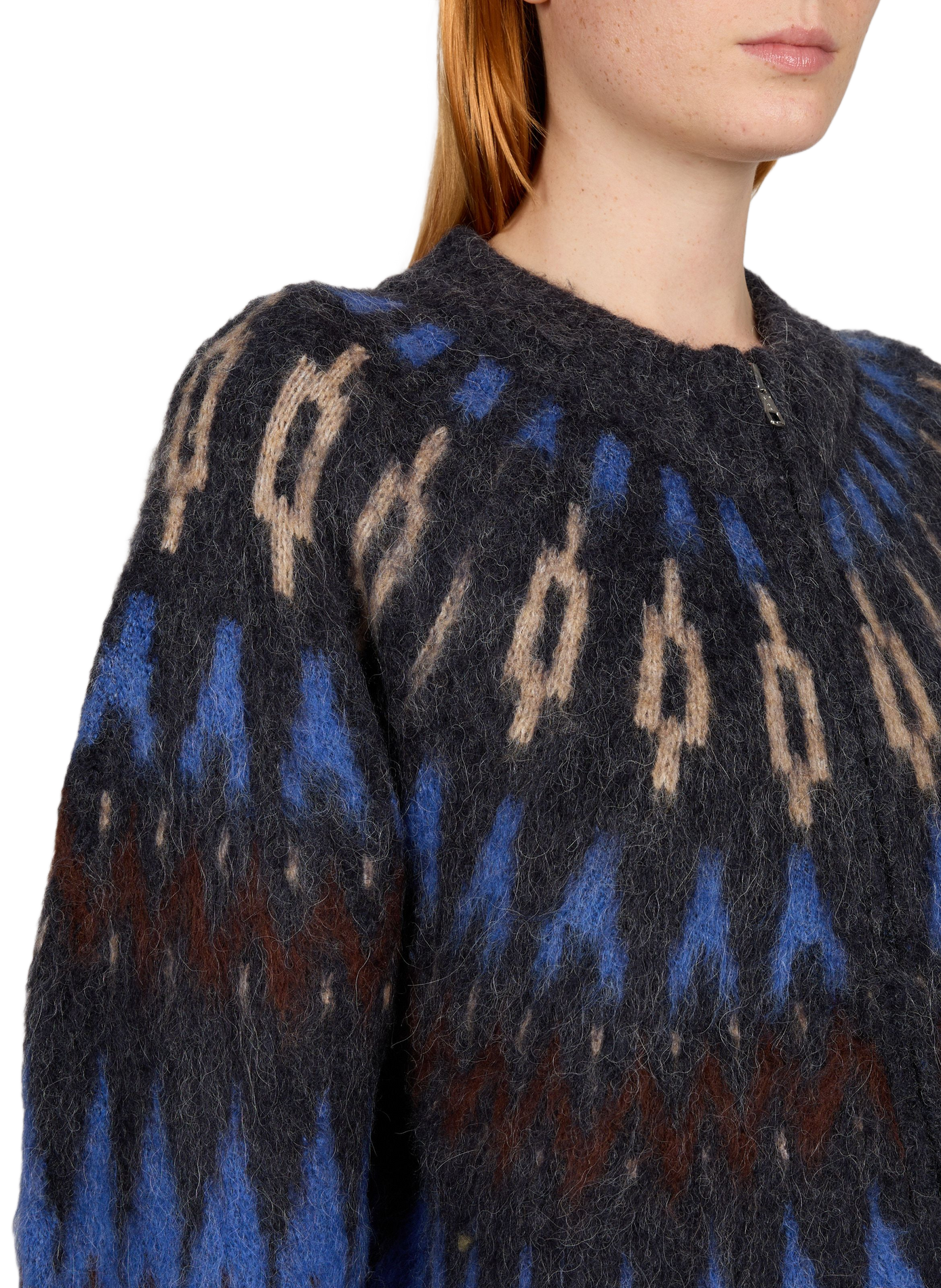 Strickjacke mit Reißverschluss und Muster OBJECT Blau