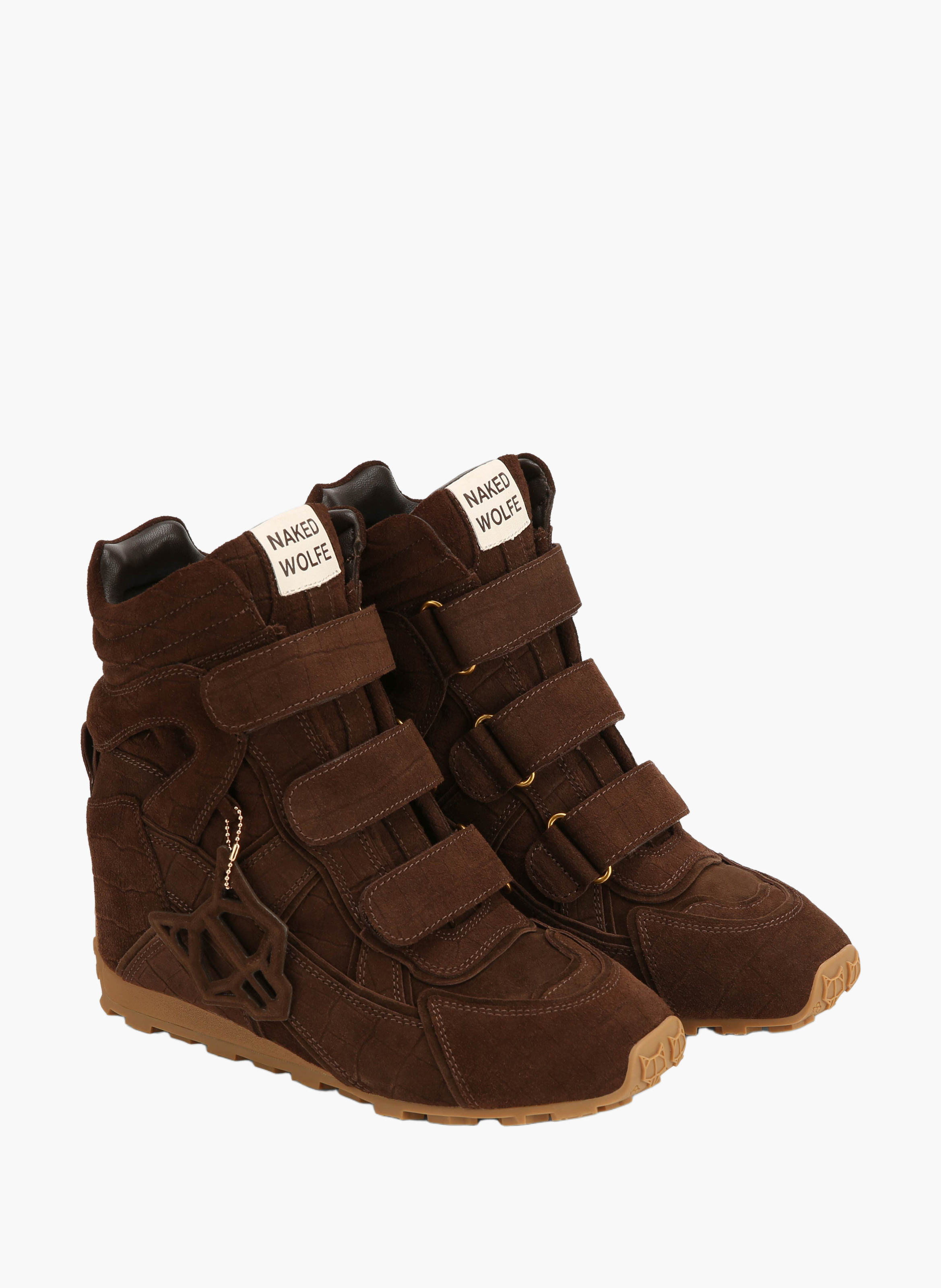 Element sneakers van suède met krokodillenprint NAKED WOLFE Bruin