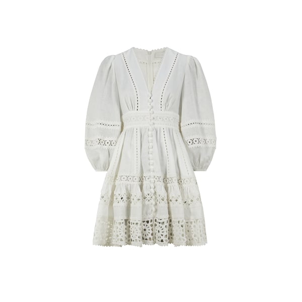 Robe courte brodé en lin