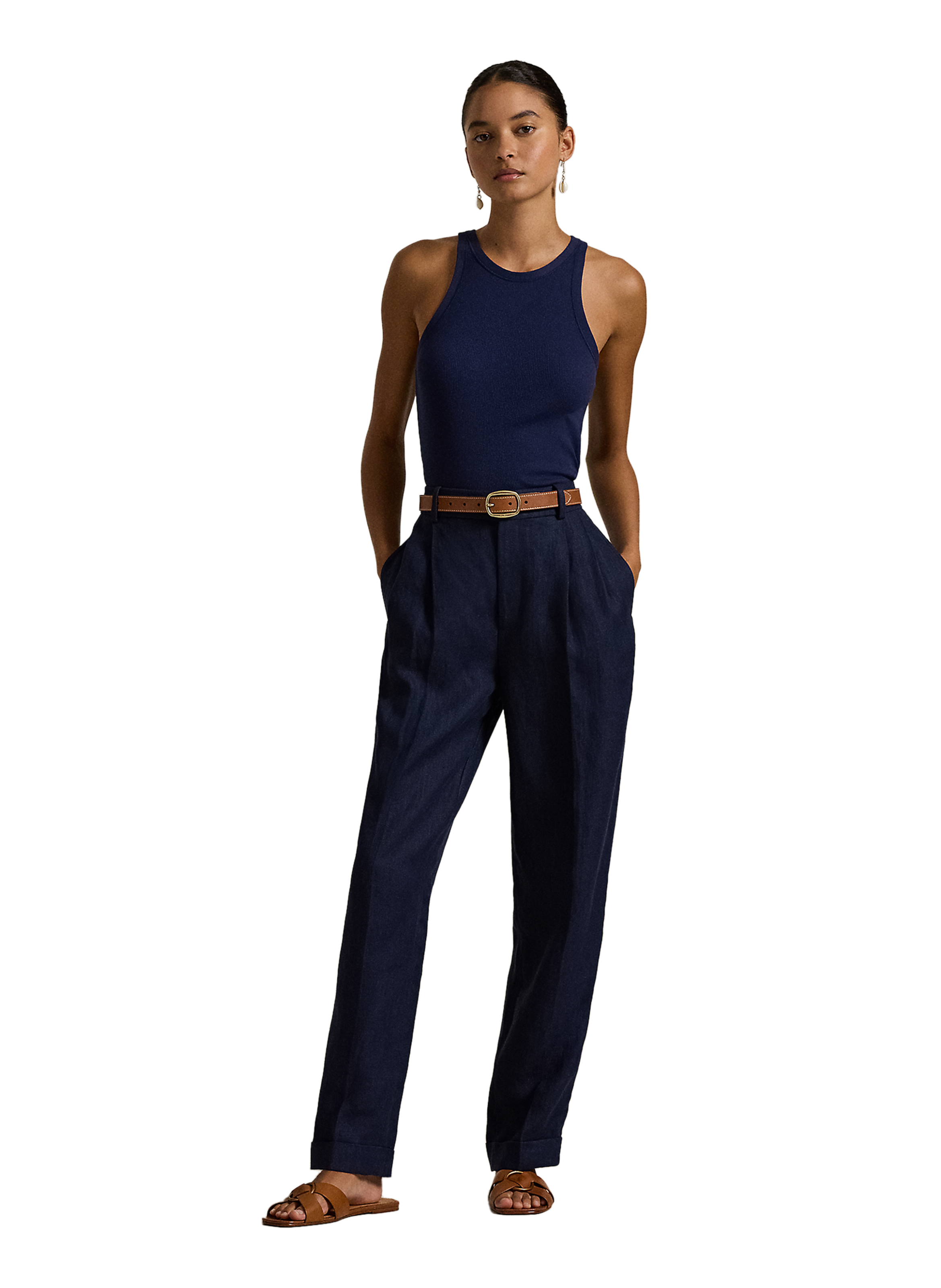 Pantalon en lin POLO RALPH LAUREN Bleu