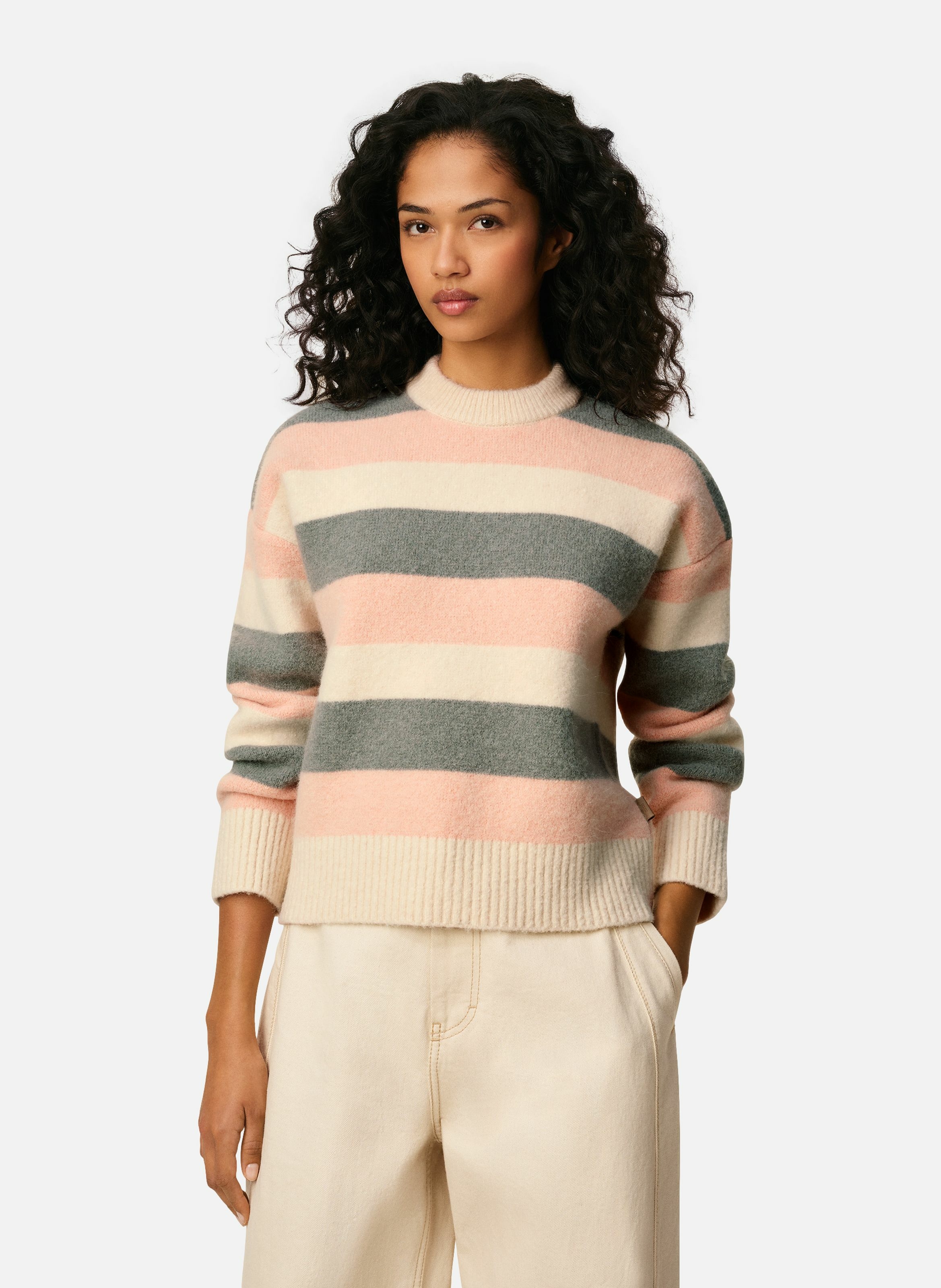 Pull rayé col rond en alpaga unisexe AMI PARIS Gris