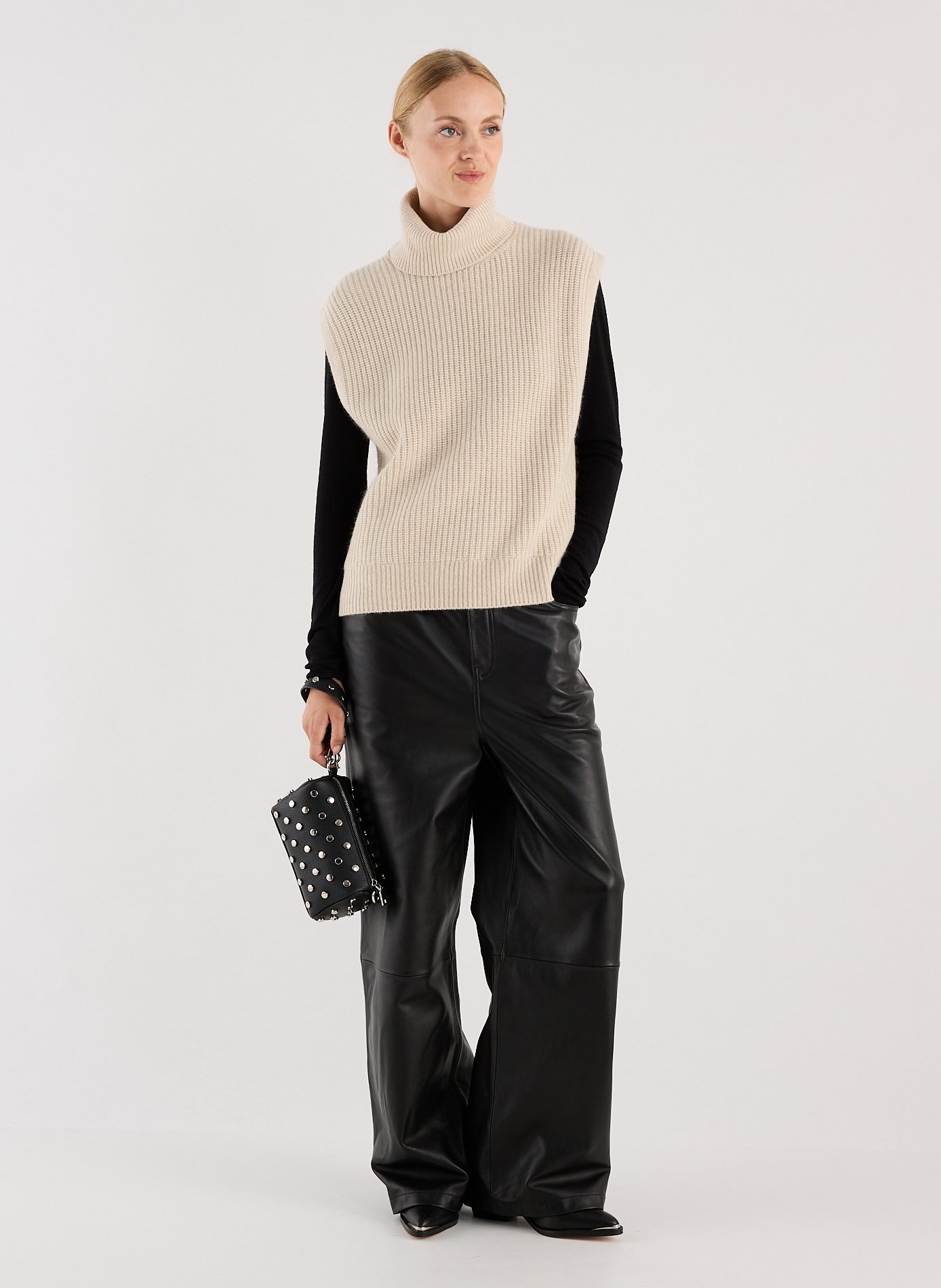 Pull col roulé sans manches en cachemire SAISON 1865 Beige