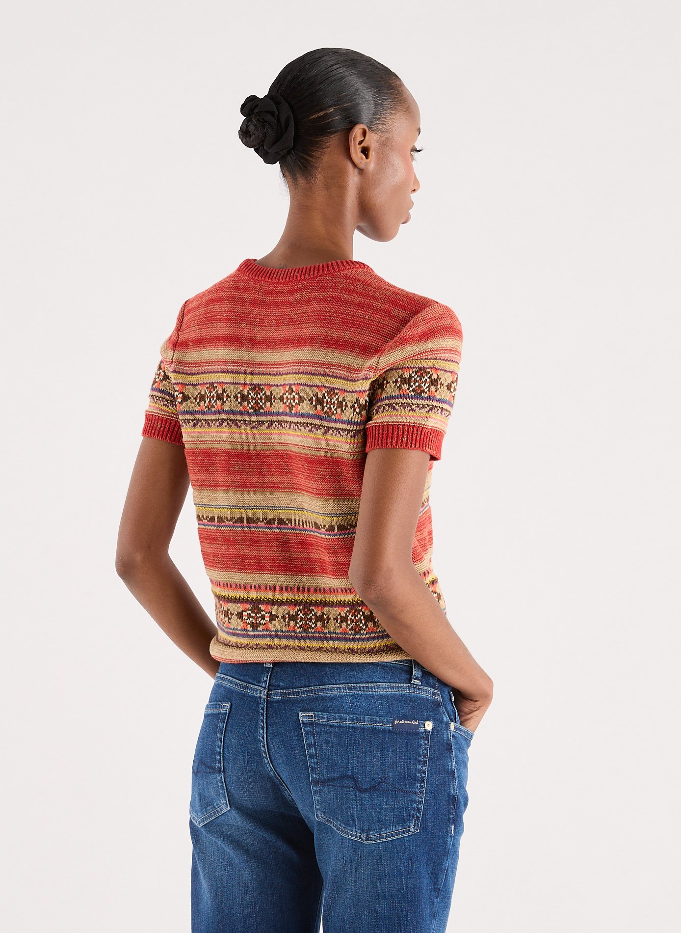 Pull manches courtes à motif LAUREN Rouge