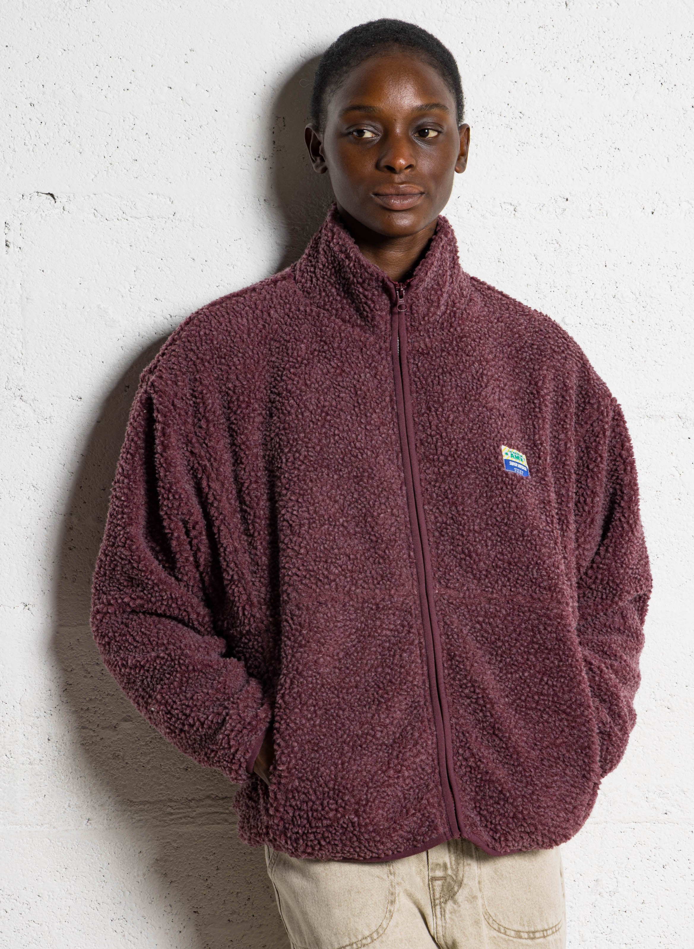 Veste ample zippée à col montant polaire hoktown AMERICAN VINTAGE Rouge