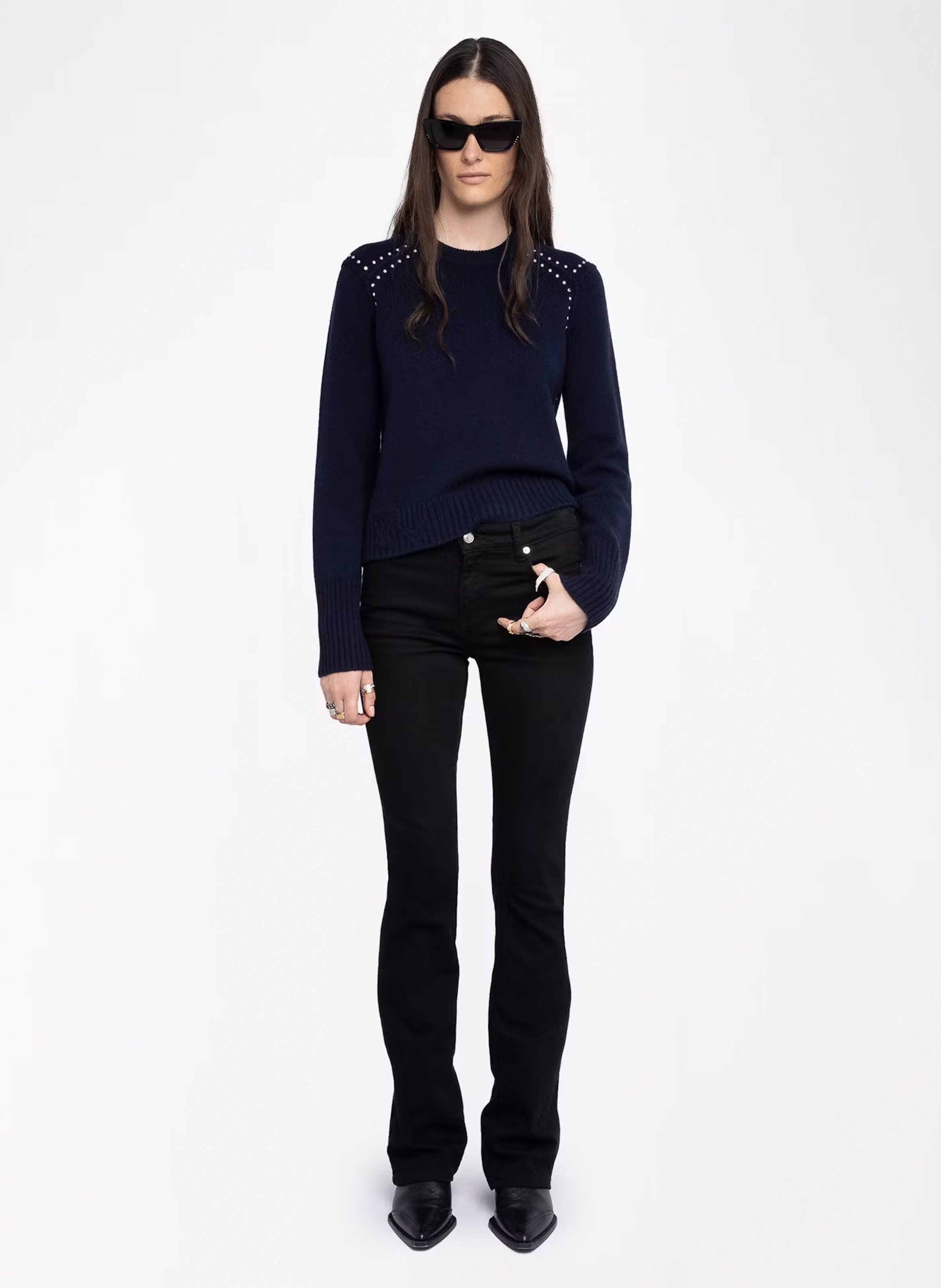 Pull droit col rond en laine et cachemire nalty ZADIG&VOLTAIRE Bleu