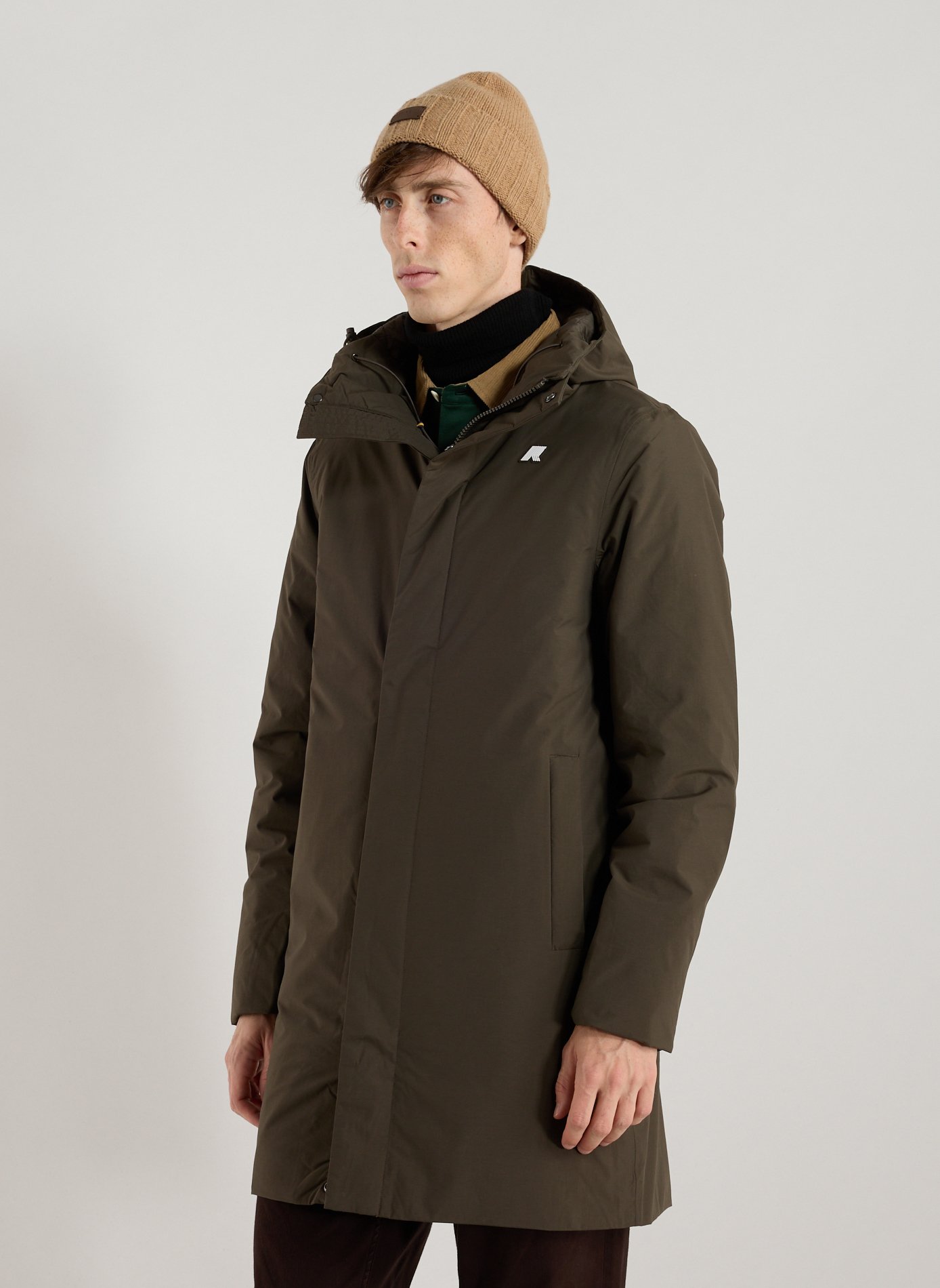 K-WAY Mid-length nylon parka Khaki