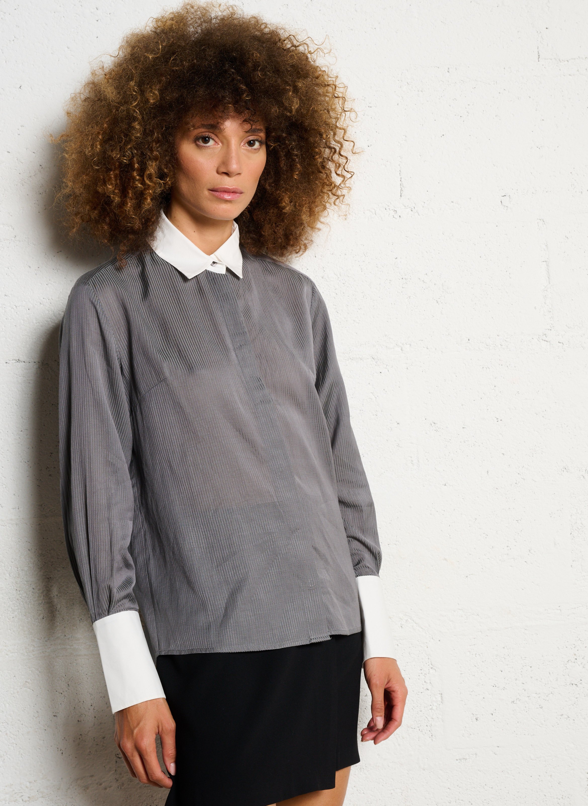 Chemise à rayures col classique IKKS Gris