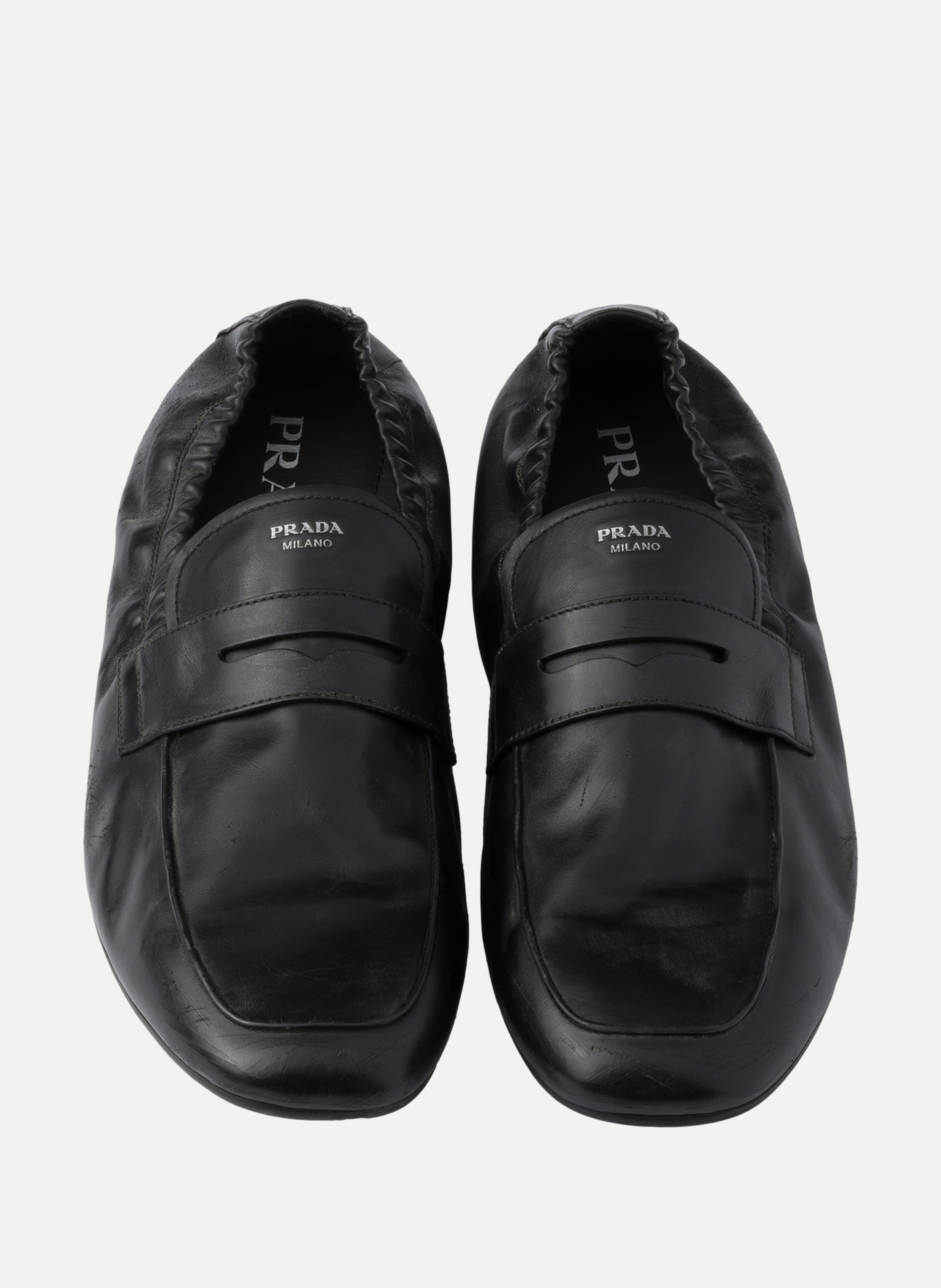 Mocassins en cuir effet vieilli shuffle PRADA Noir