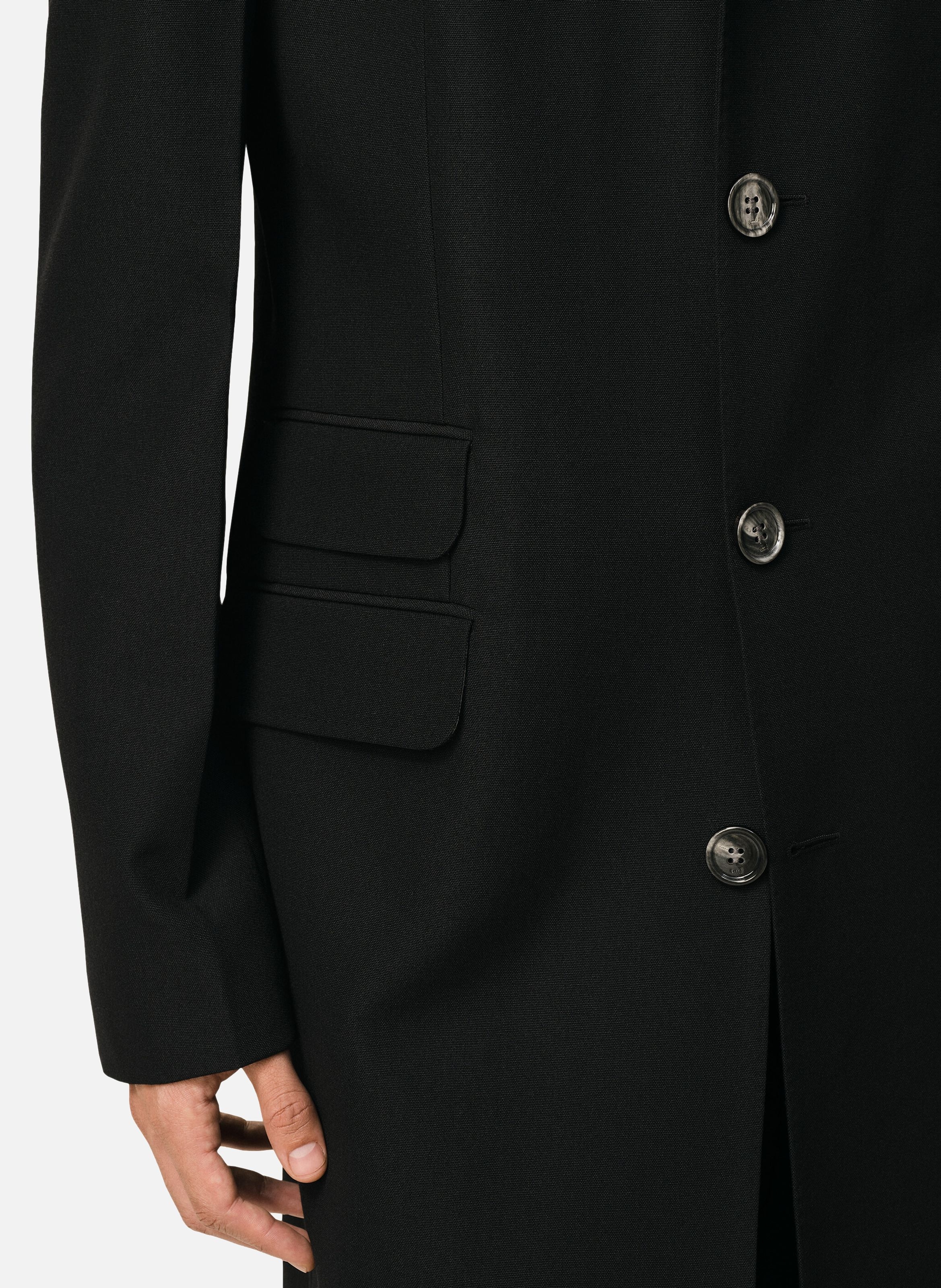 Manteau droit simple boutonnage en laine vierge AMI PARIS Noir