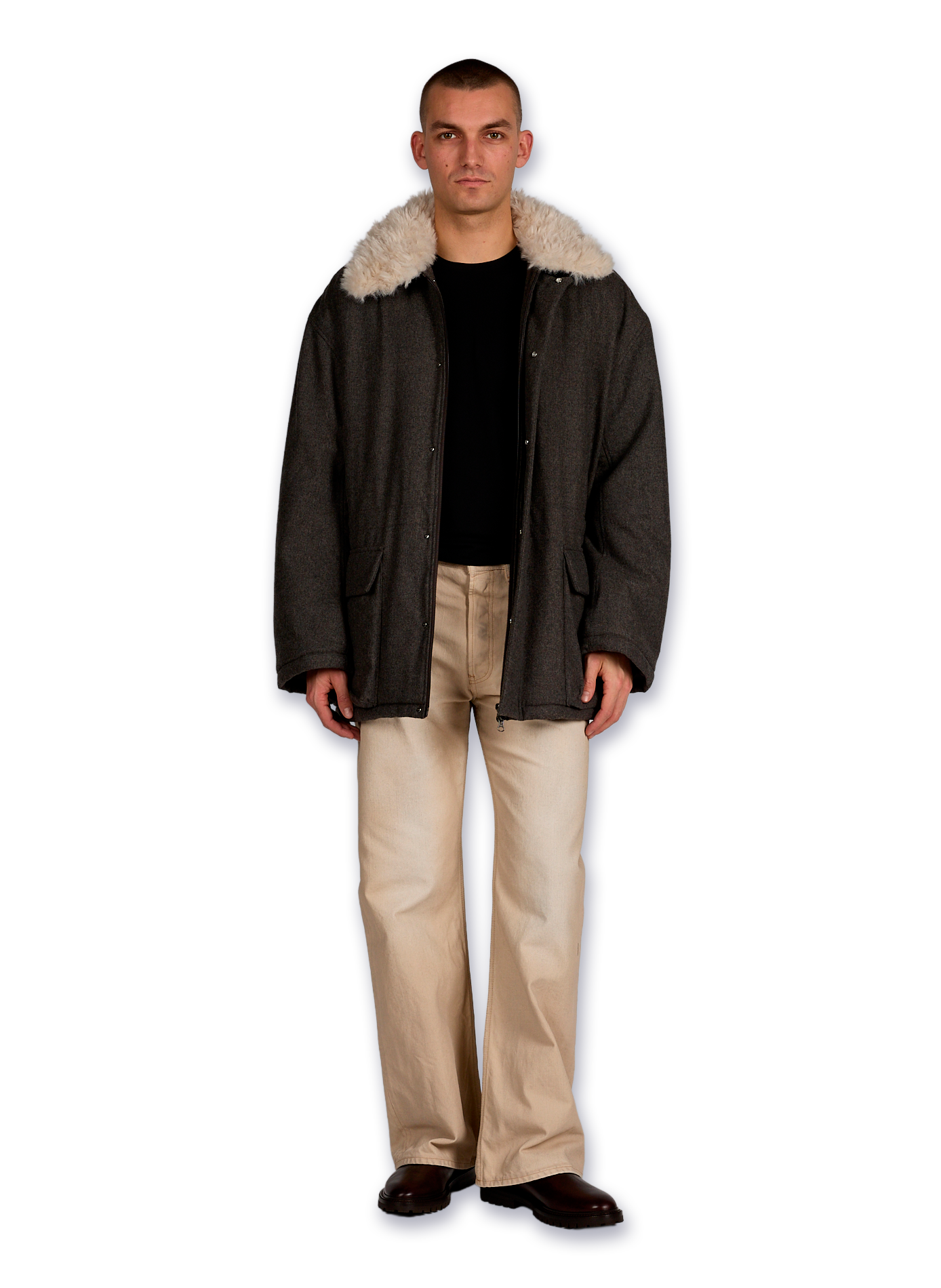 Coat lined with classic collar in blended wool AMOMENTO Grey