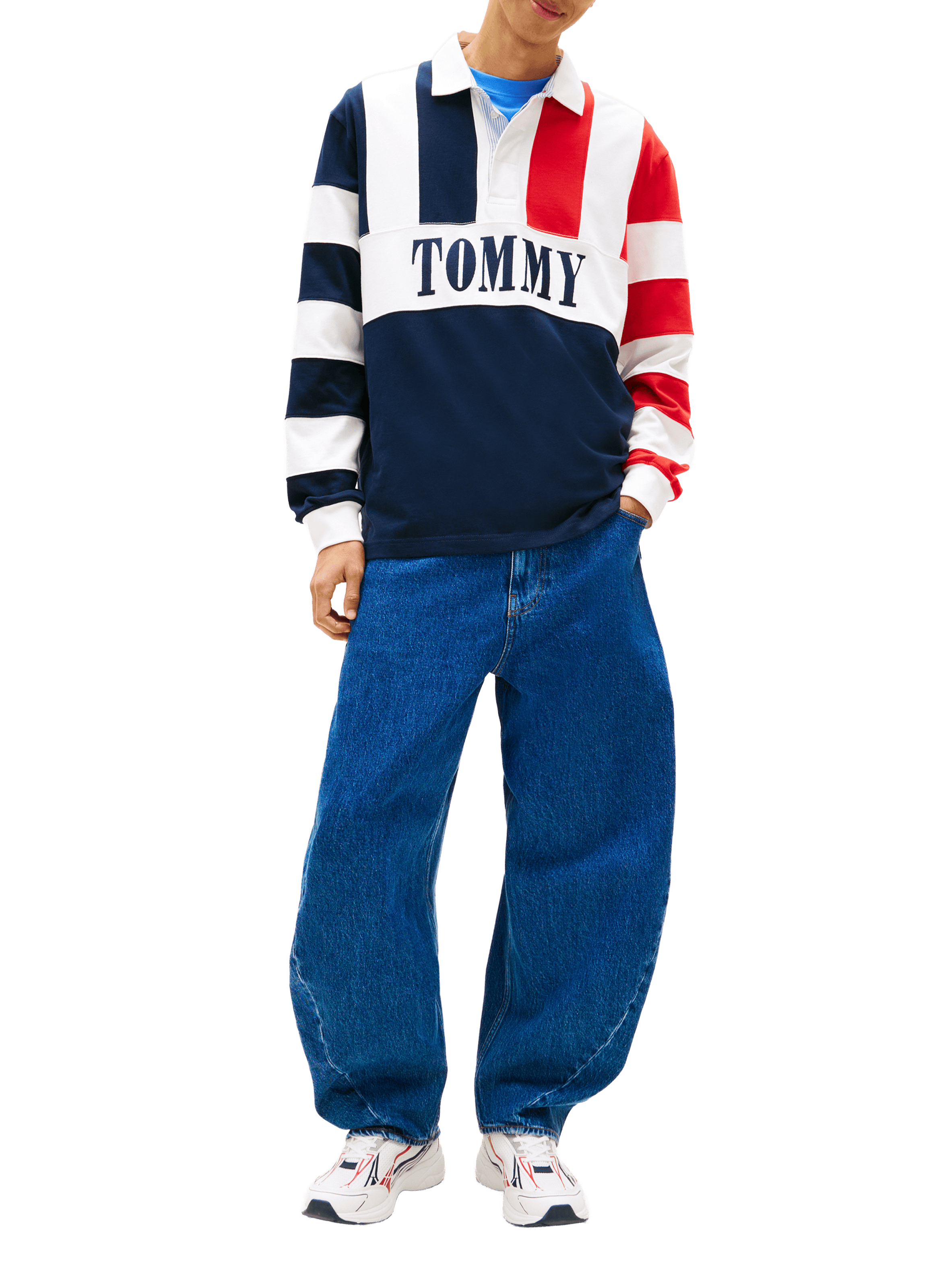 Long-sleeved striped cotton polo TOMMY HILFIGER Blue