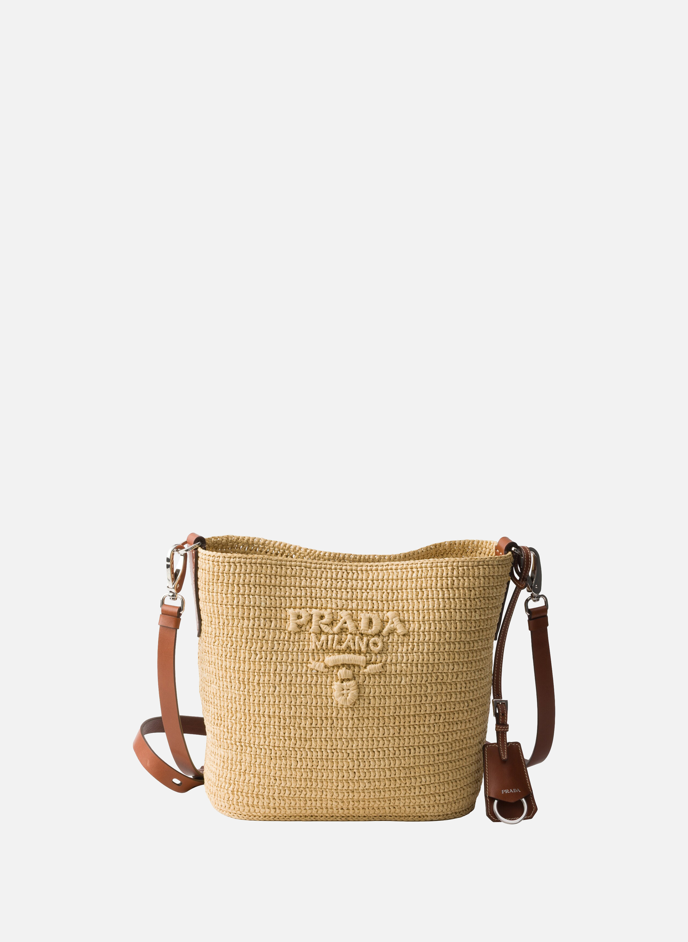Petit sac seau en crochet et cuir PRADA Beige