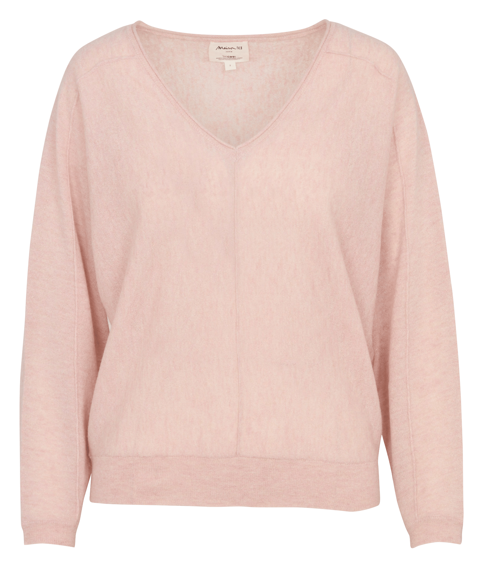 Pull ample col v en laine mélangée pitt MAISON 123 Rose