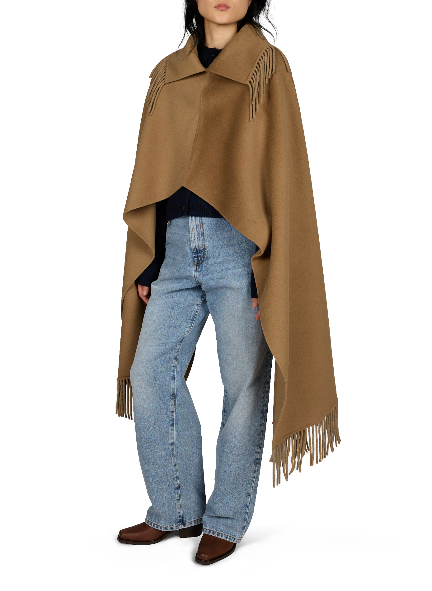 Wool and cashmere fringed poncho ROHE FRAMES Brown