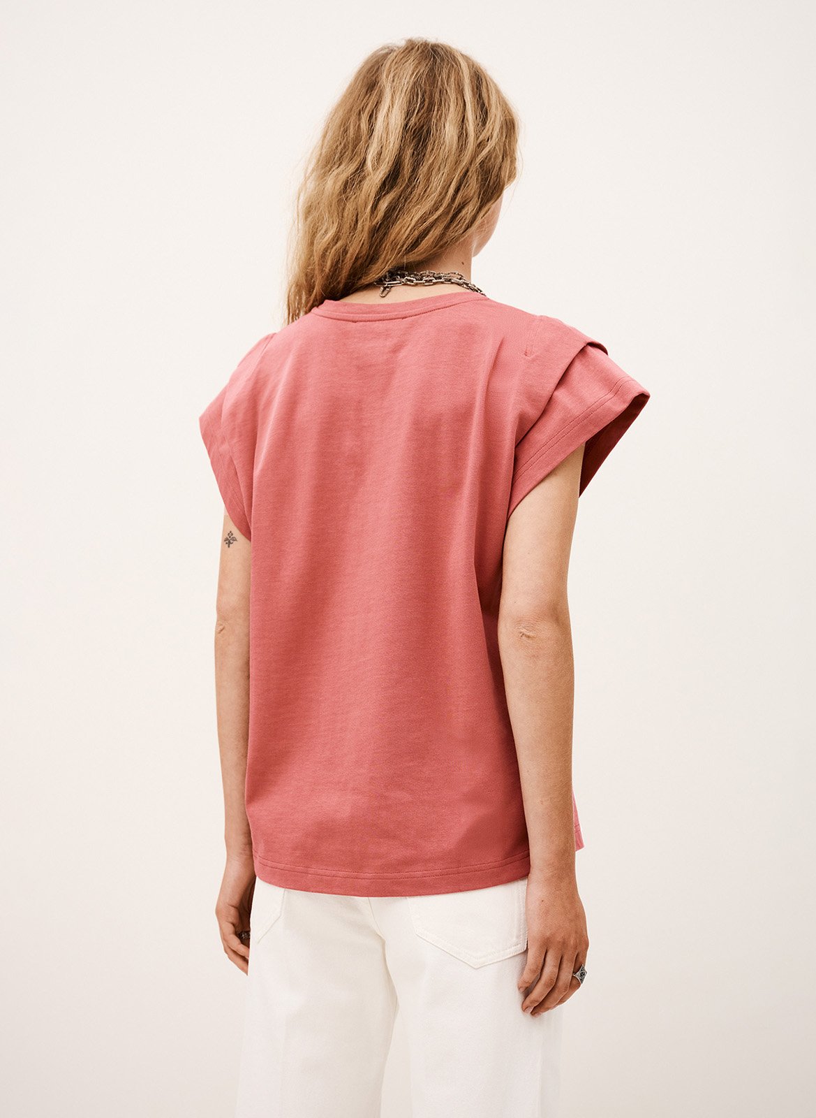 Tee-shirt droit col rond en coton pio BA&SH Rose