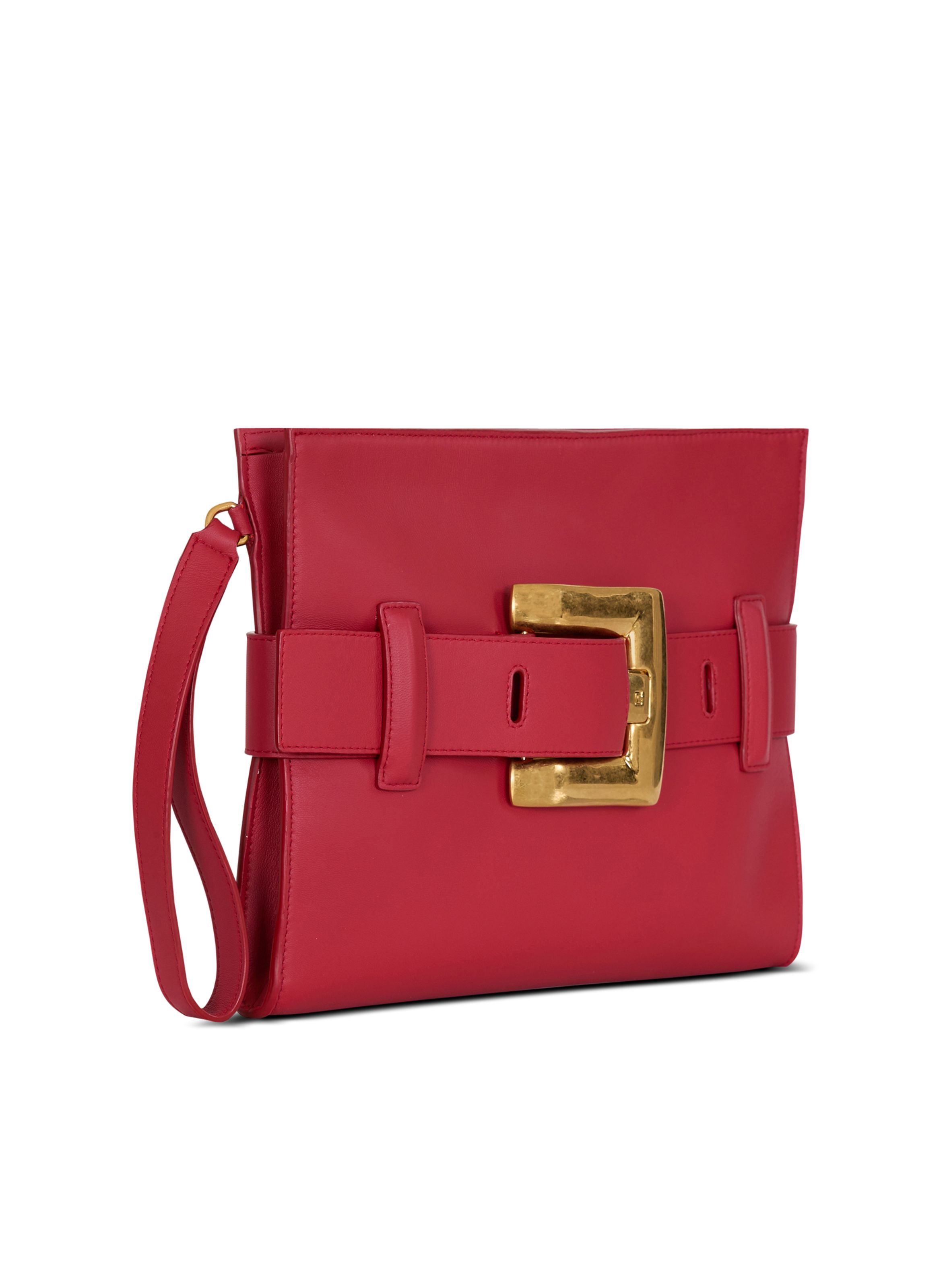 Pochette anthem en cuir lisse BALMAIN Rouge