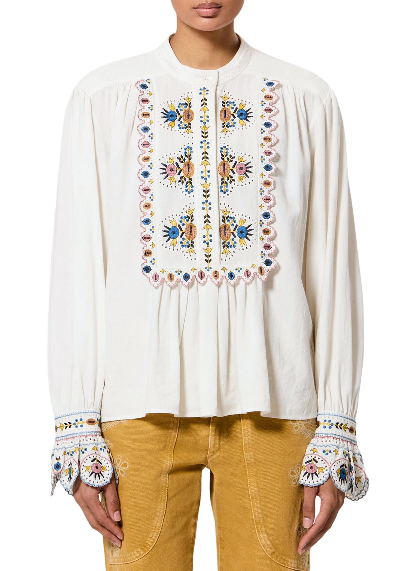 Top Monique mit langen Ärmeln und Stickerei ISABEL MARANT Weiss