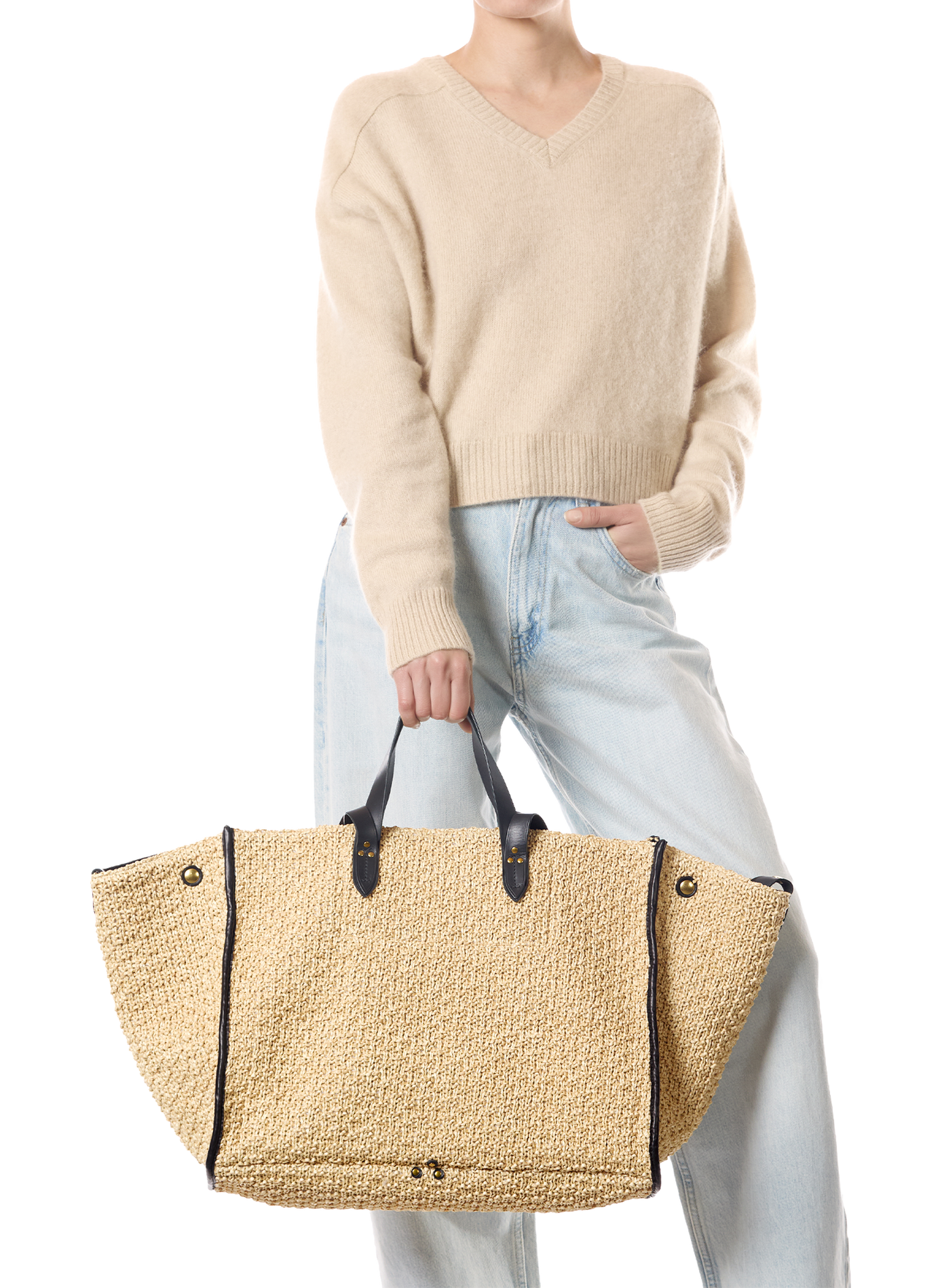 Einkaufstasche Leon L aus Raffia und Leder JÉRÔME DREYFUSS Beige