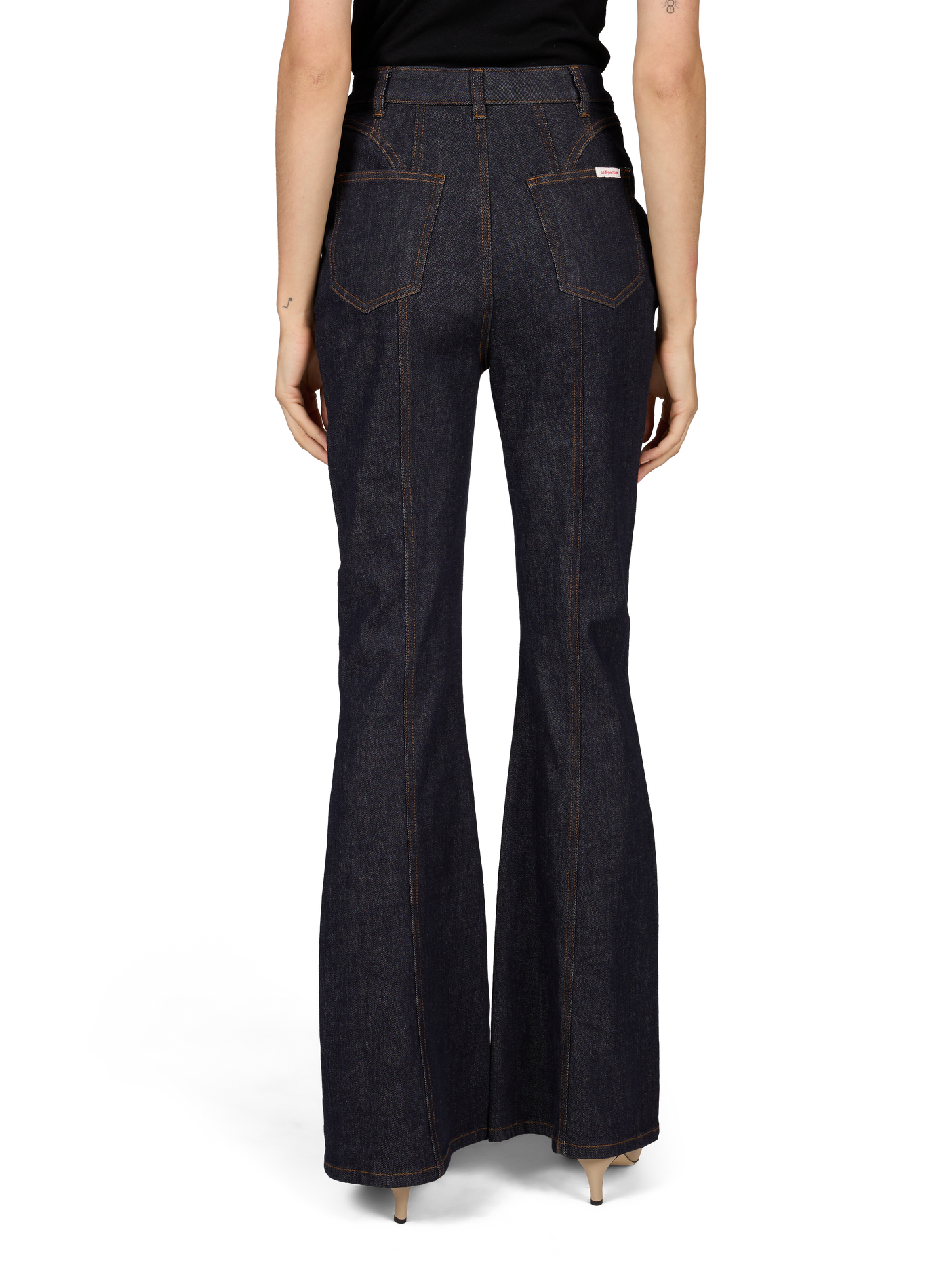 High-waisted boot-cut jeans in cotton SELF PORTRAIT Blue
