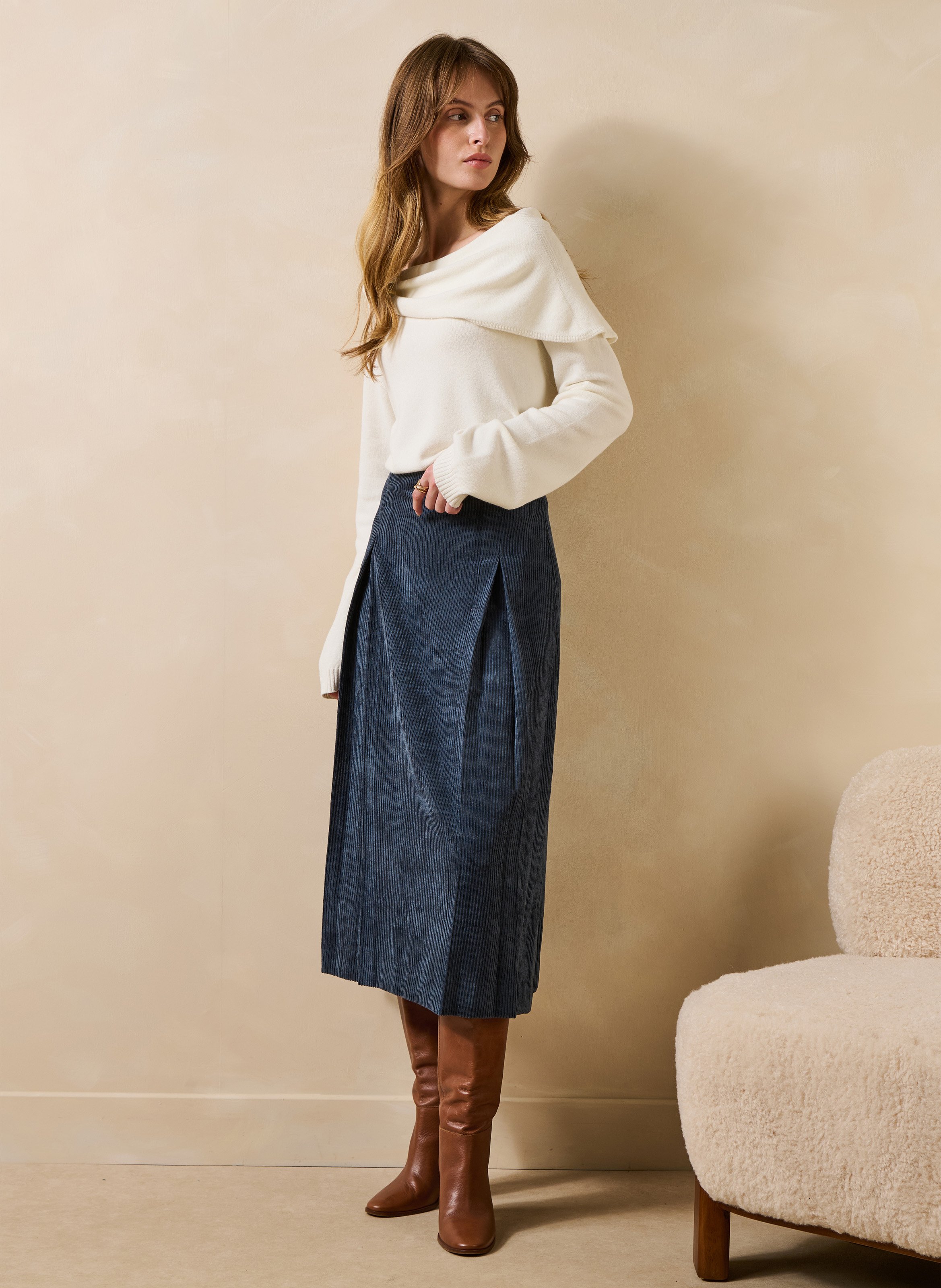 Uitlopende rok van ribfluweel LA FEE MARABOUTEE Blauw