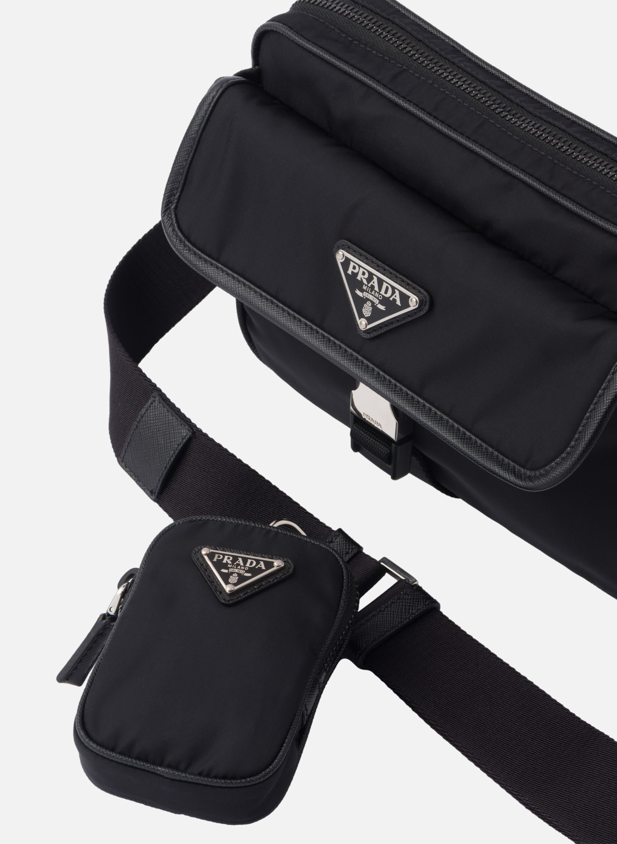 Sac porté épaule en re-nylon et cuir saffiano PRADA Noir