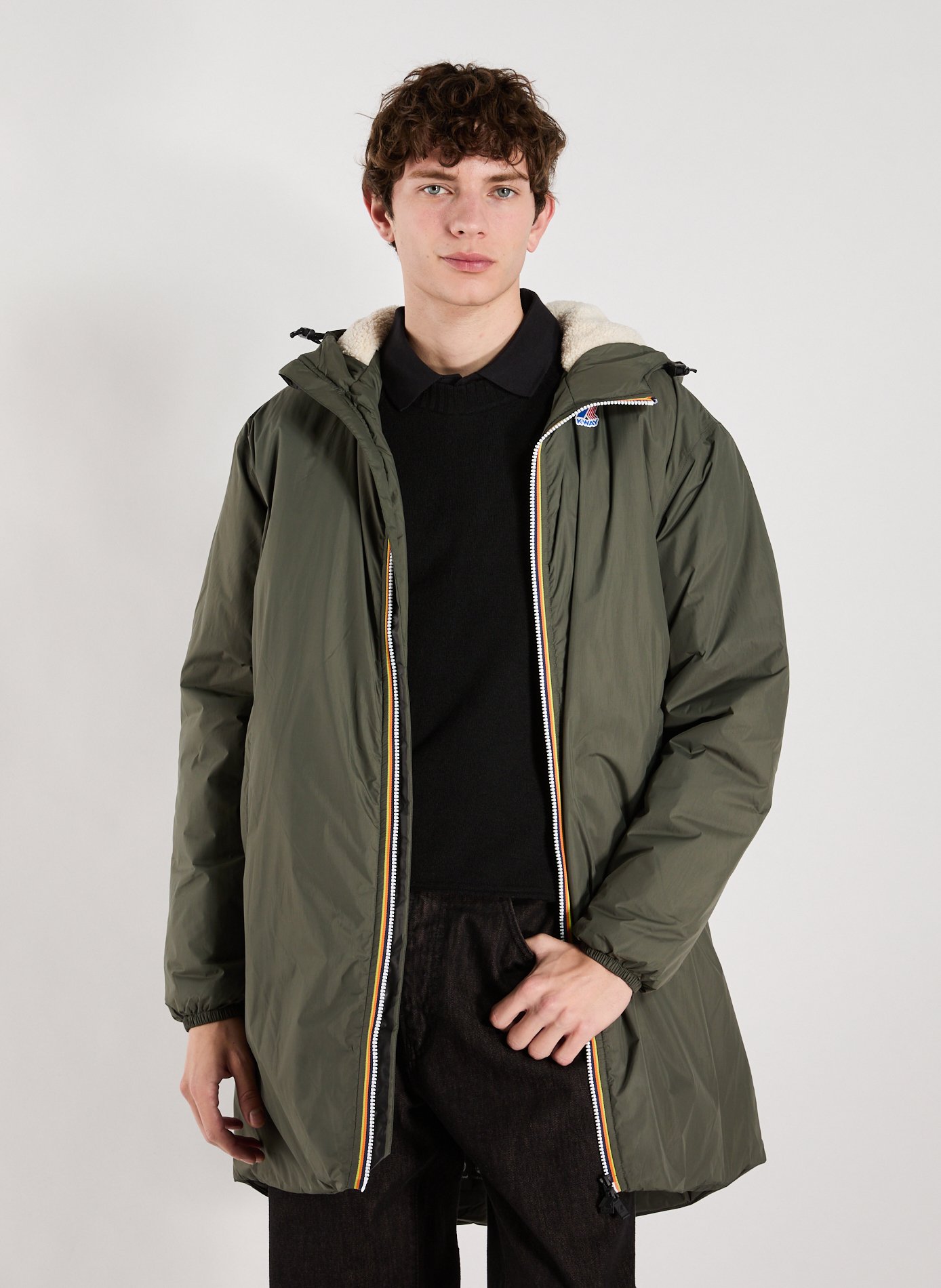 K-WAY Mid-length hooded jacket Khaki