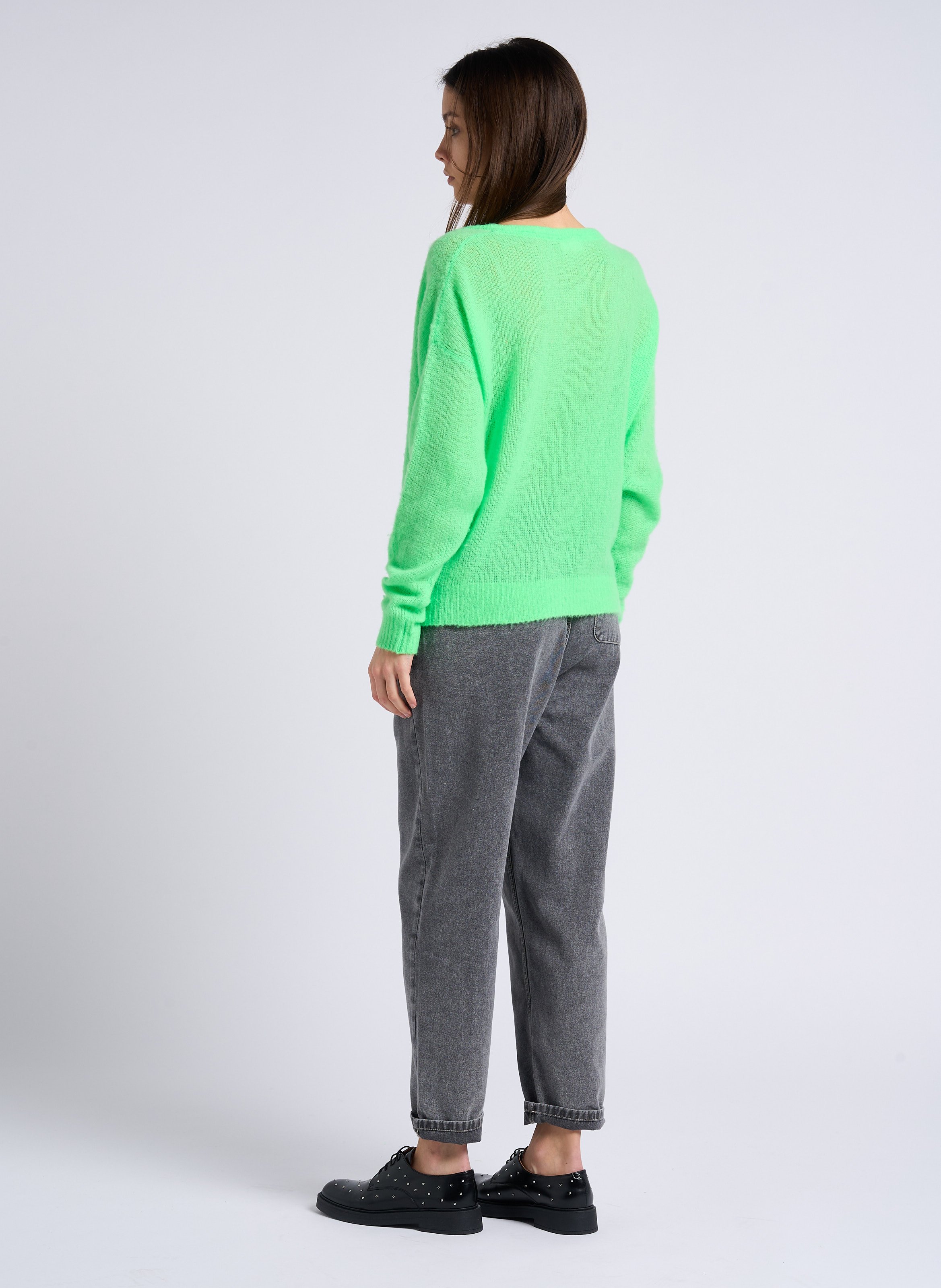 Jean droit taille haute en coton jazy AMERICAN VINTAGE Gris