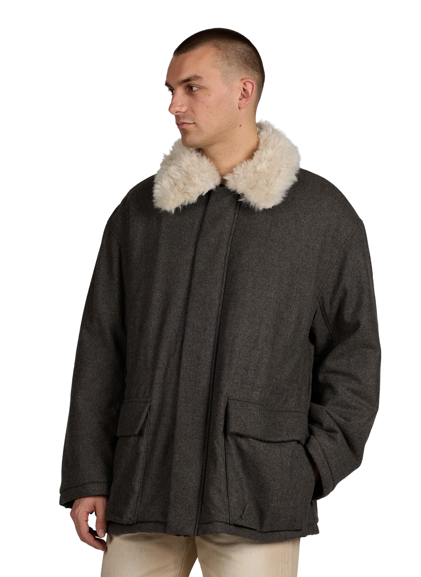 Coat lined with classic collar in blended wool AMOMENTO Grey