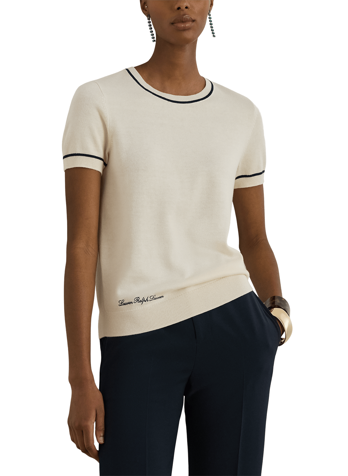 Short-sleeved cotton blend sweater LAUREN Beige