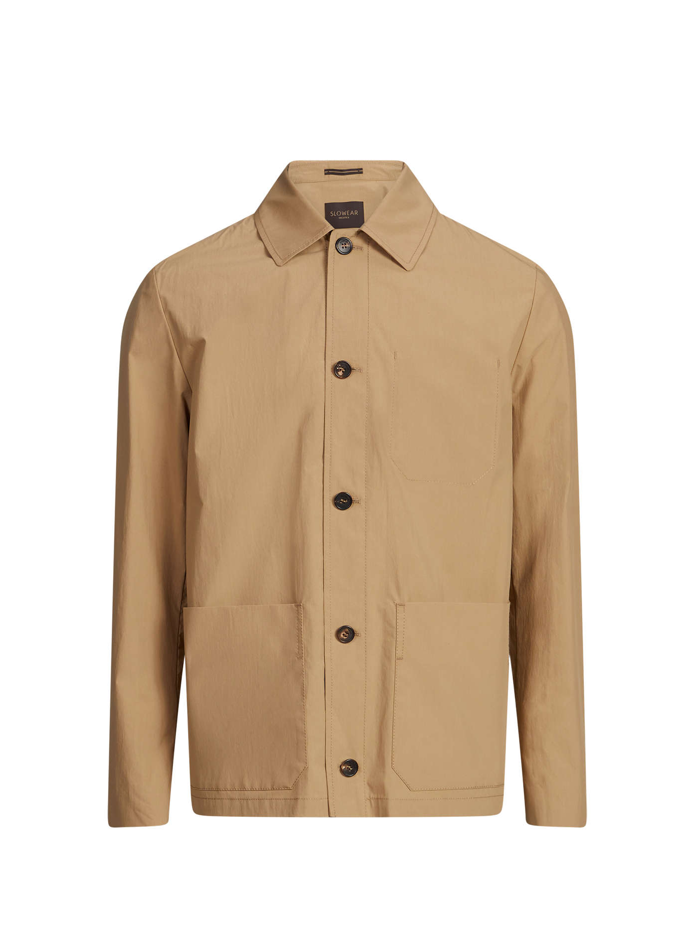 Shirt jacket in solid color with classic collar in blended cotton SLOWEAR Beige