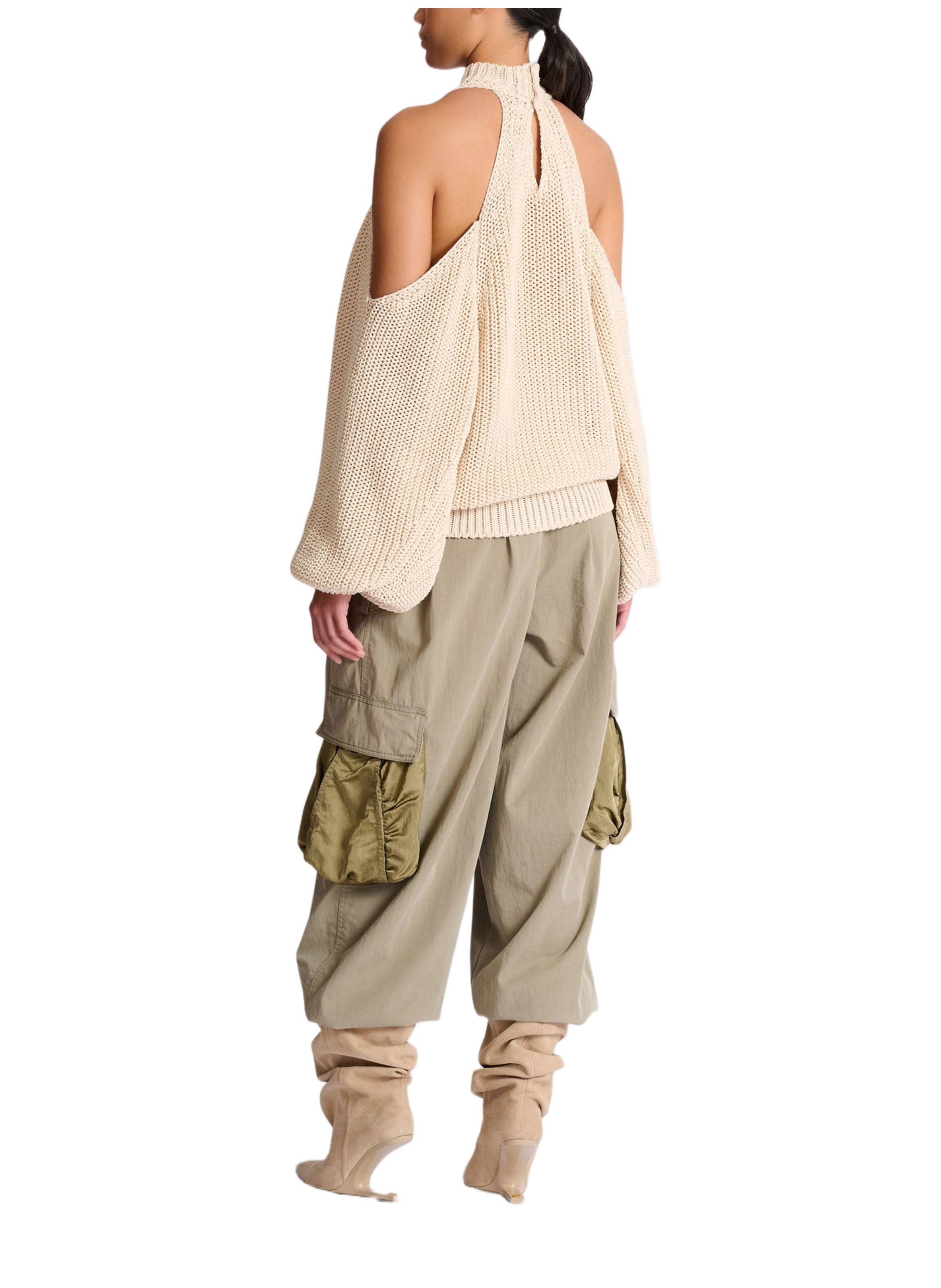 Pull à épaules dénudées en maille de coton BALMAIN Beige