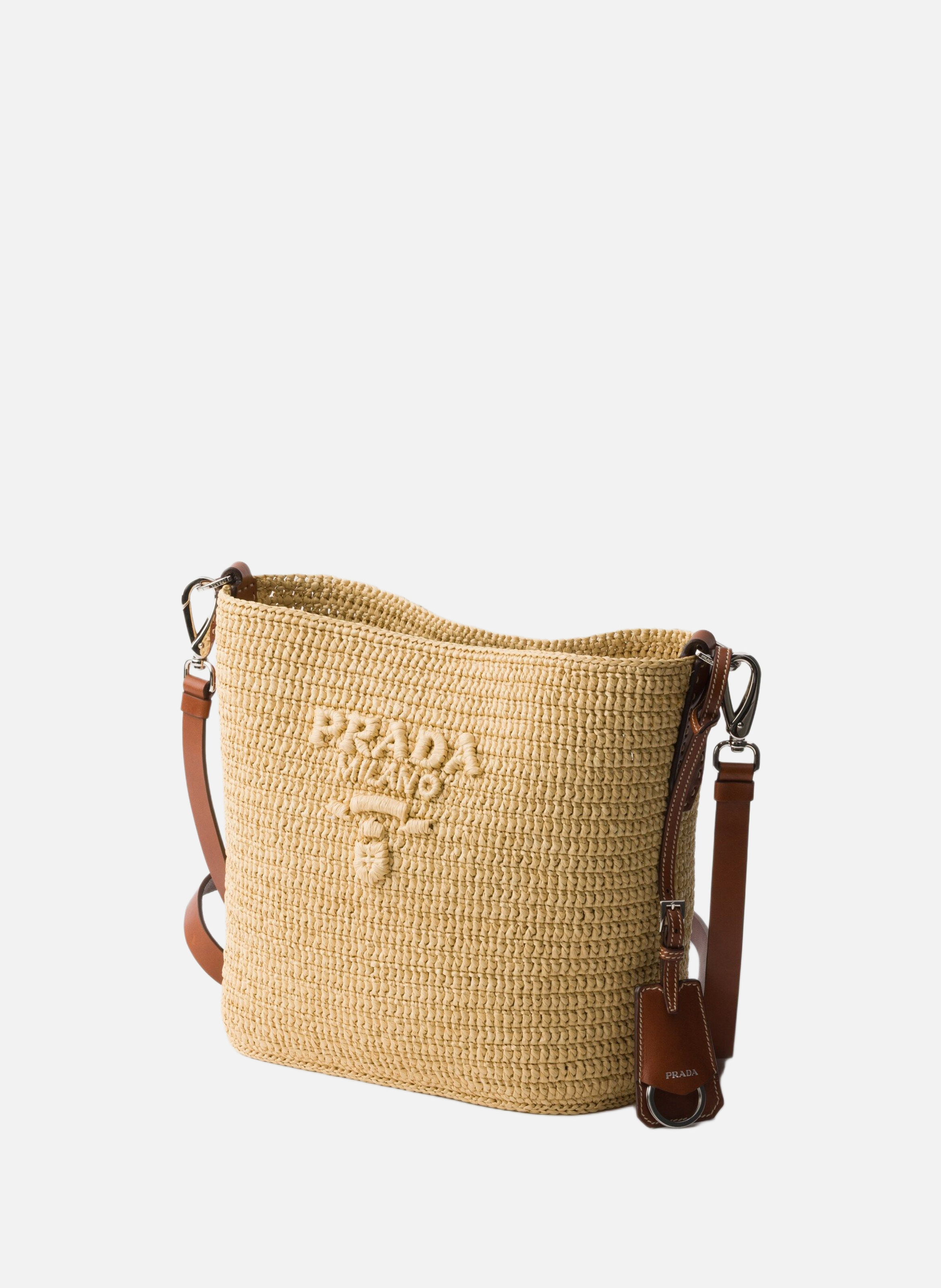 Petit sac seau en crochet et cuir PRADA Beige