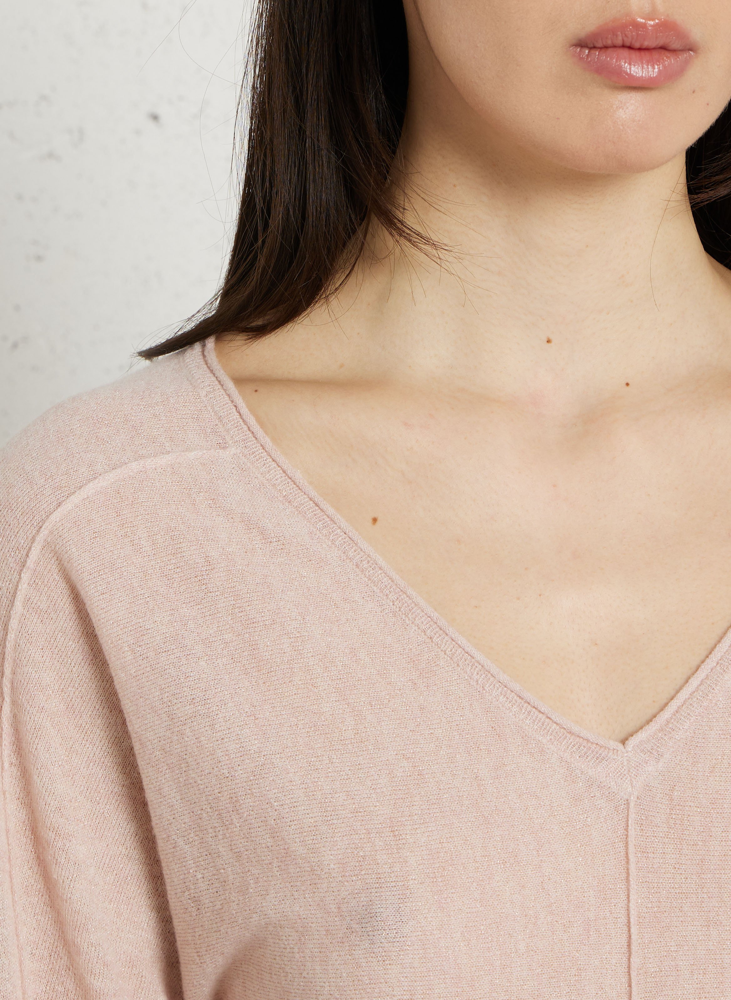 Pull ample col v en laine mélangée pitt MAISON 123 Rose