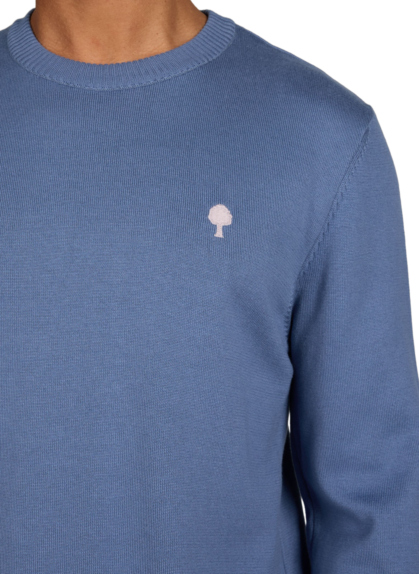 Round neck cotton sweater with logo embroidery FAGUO Blue