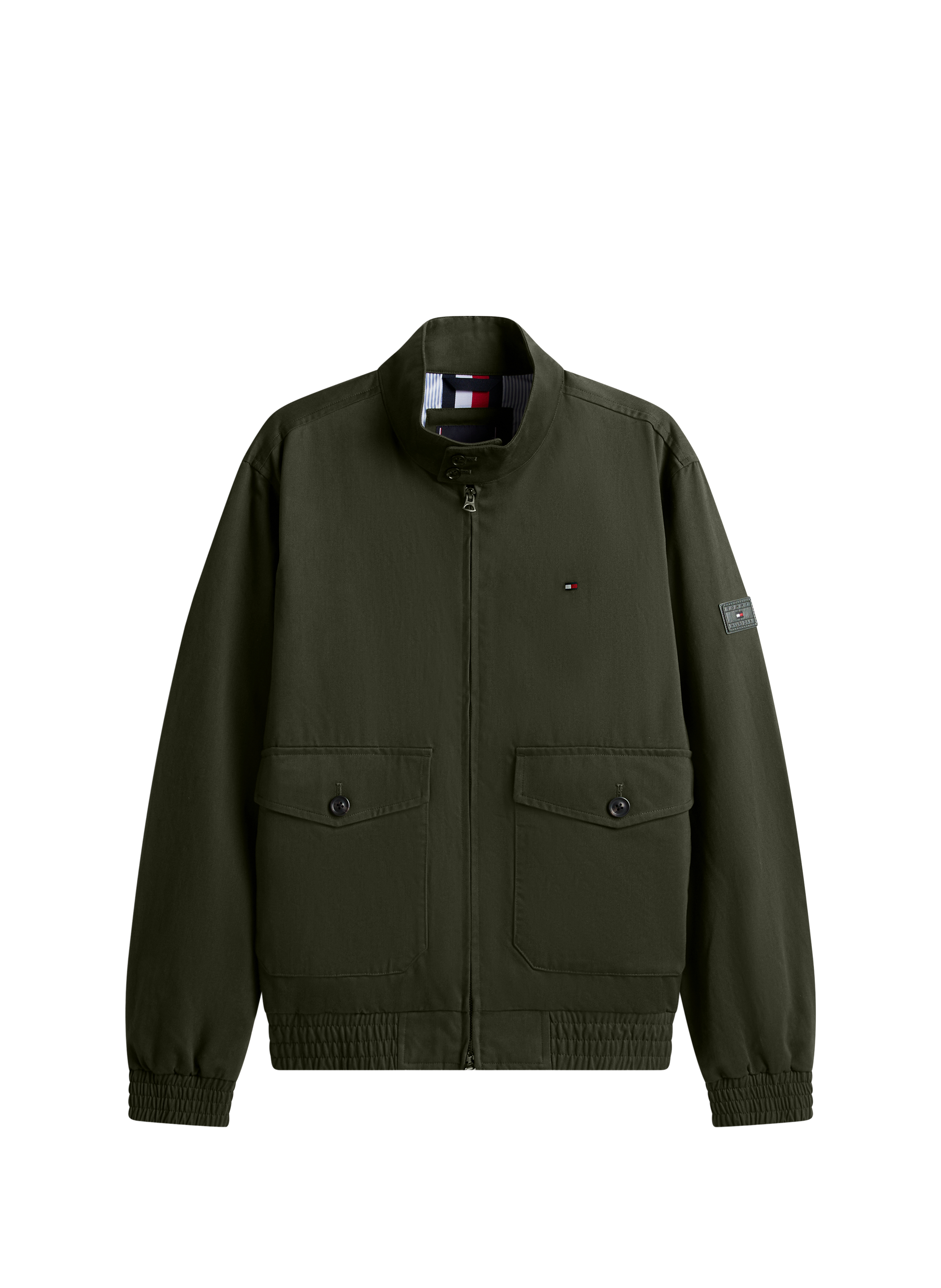 Harrington zip-up jacket with logo patch in blended cotton TOMMY HILFIGER Green